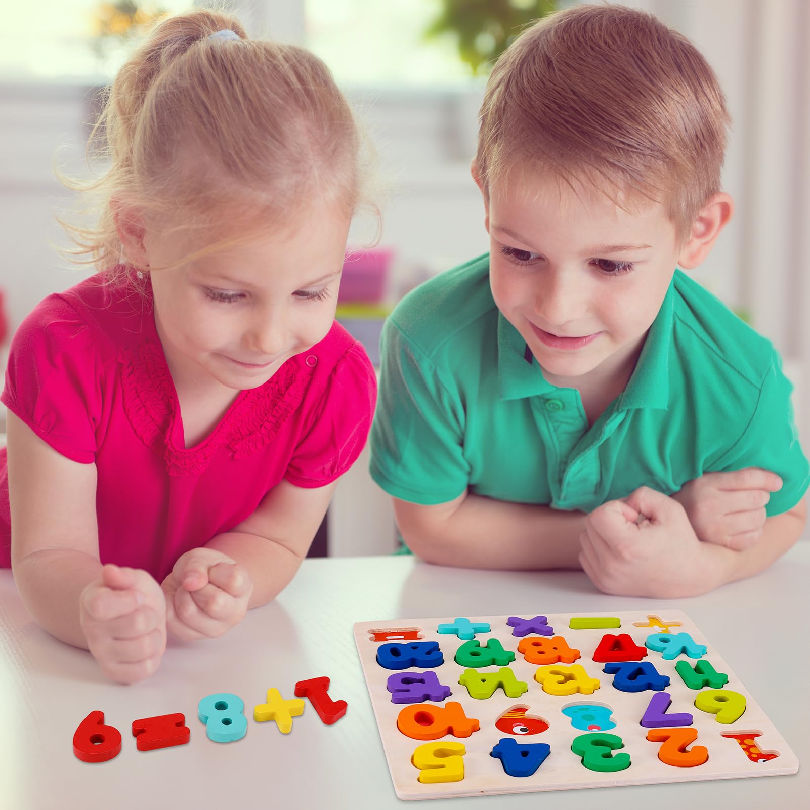 Wooden Jigsaw Puzzles for 3 4 5 Year Old, Kids Numbers & ABC Alphabet Learning Toys - Image 4