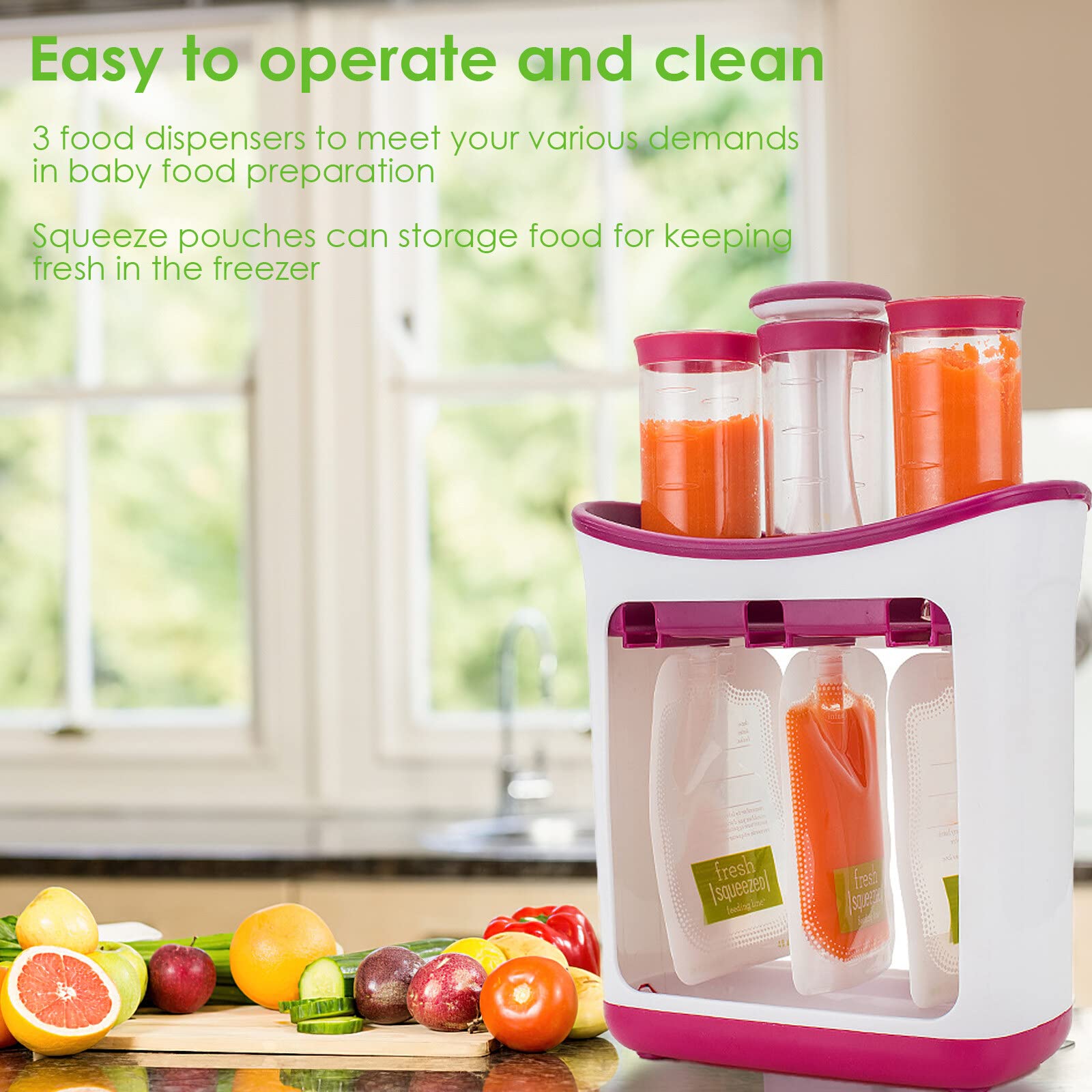 Station de Compression pour Aliments pour Bébé avec 10/15 Sacs Compressibles Sans BPA pour Smoothie Jus de Fruits, Machine à Aliments pour la Maison et La Cuisine