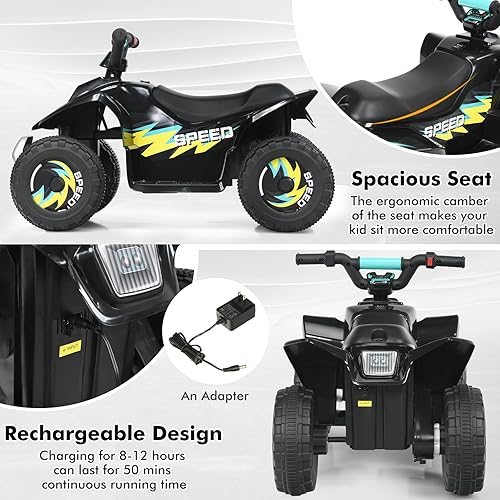 Miniatura 4 de DORTALA ATV para niños, auto de juguete motorizado alimentado por batería de 6 V con velocidades altasbajas, ruedas antideslizantes, Quad eléctrico