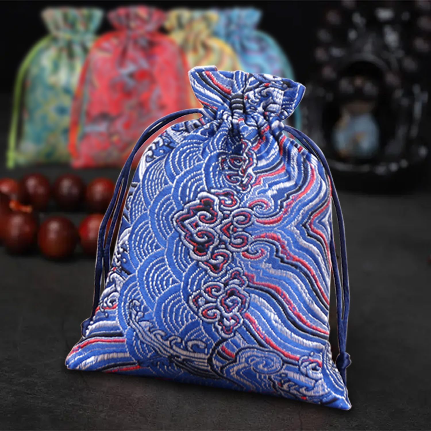 Lot De 10 Pochettes En Brocart De Soie ZEACCT - 10x14cm - Sacs à Cordon Pour Bijoux, Perles, Cadeaux - 5 Couleurs