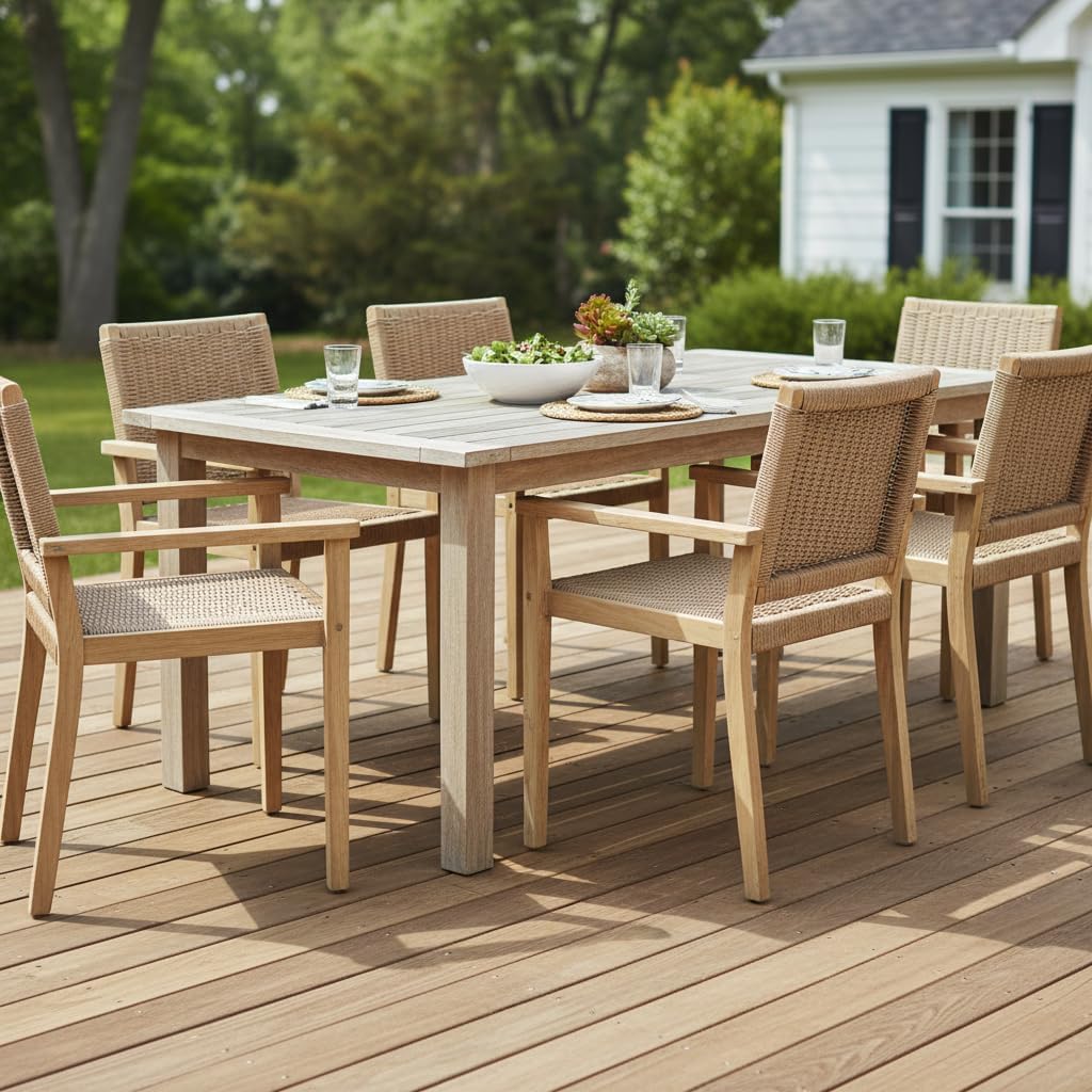Tangkula Rubber Wood Patio Dining Chairs Set of 2, Outdoor Dining Chairs with Rope Woven Backrest & Seat, Solid Wood Frame & Armrest, Indoor/Outside Armchairs for Balcony, Porch, Poolside, Deck