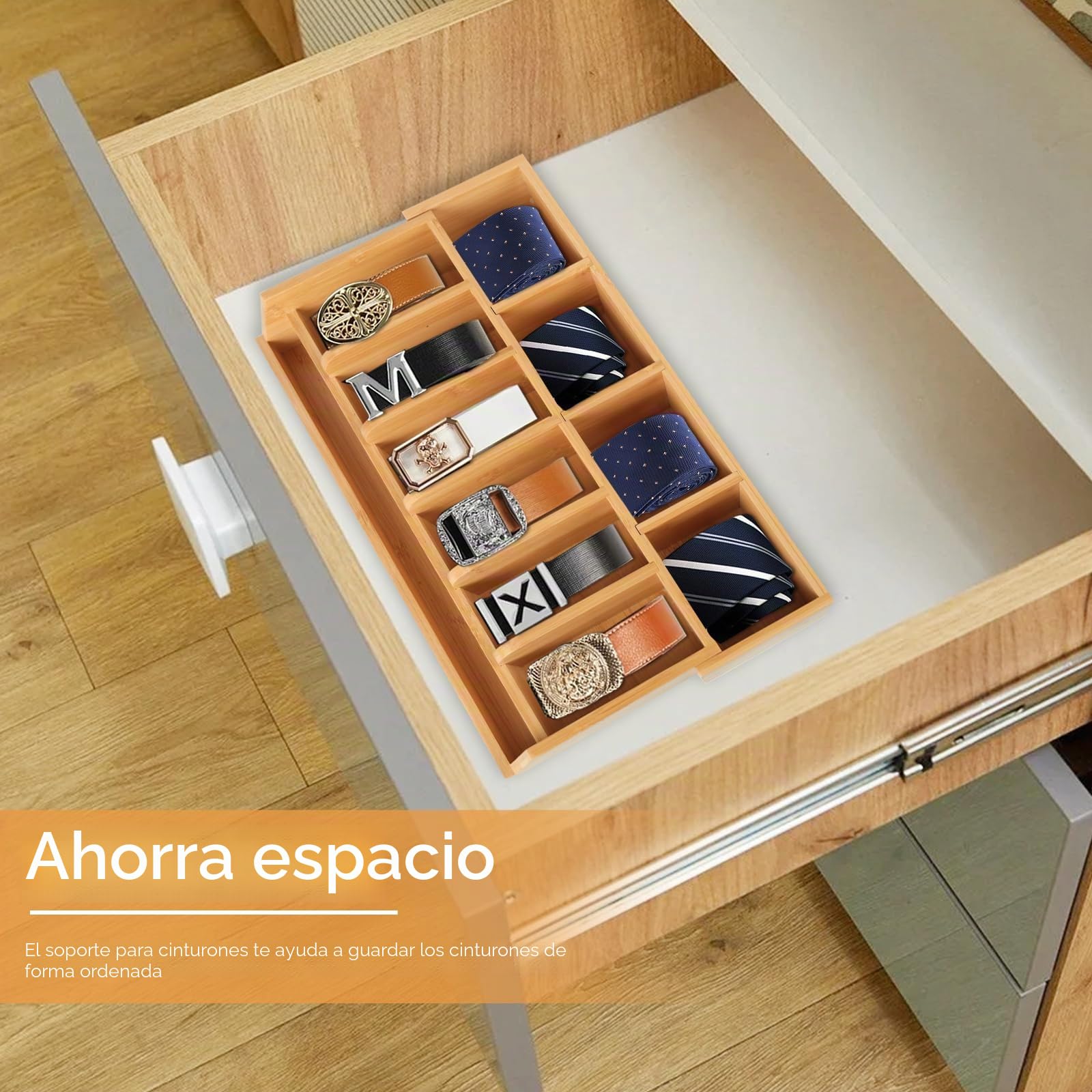 Organizador de Cinturón de Madera, 10 Compartimentos, Soporte de Cinturón de Bambú para Armario y Cajón, Estante de Exhibición para Hombres y Mujeres, Color de Madera