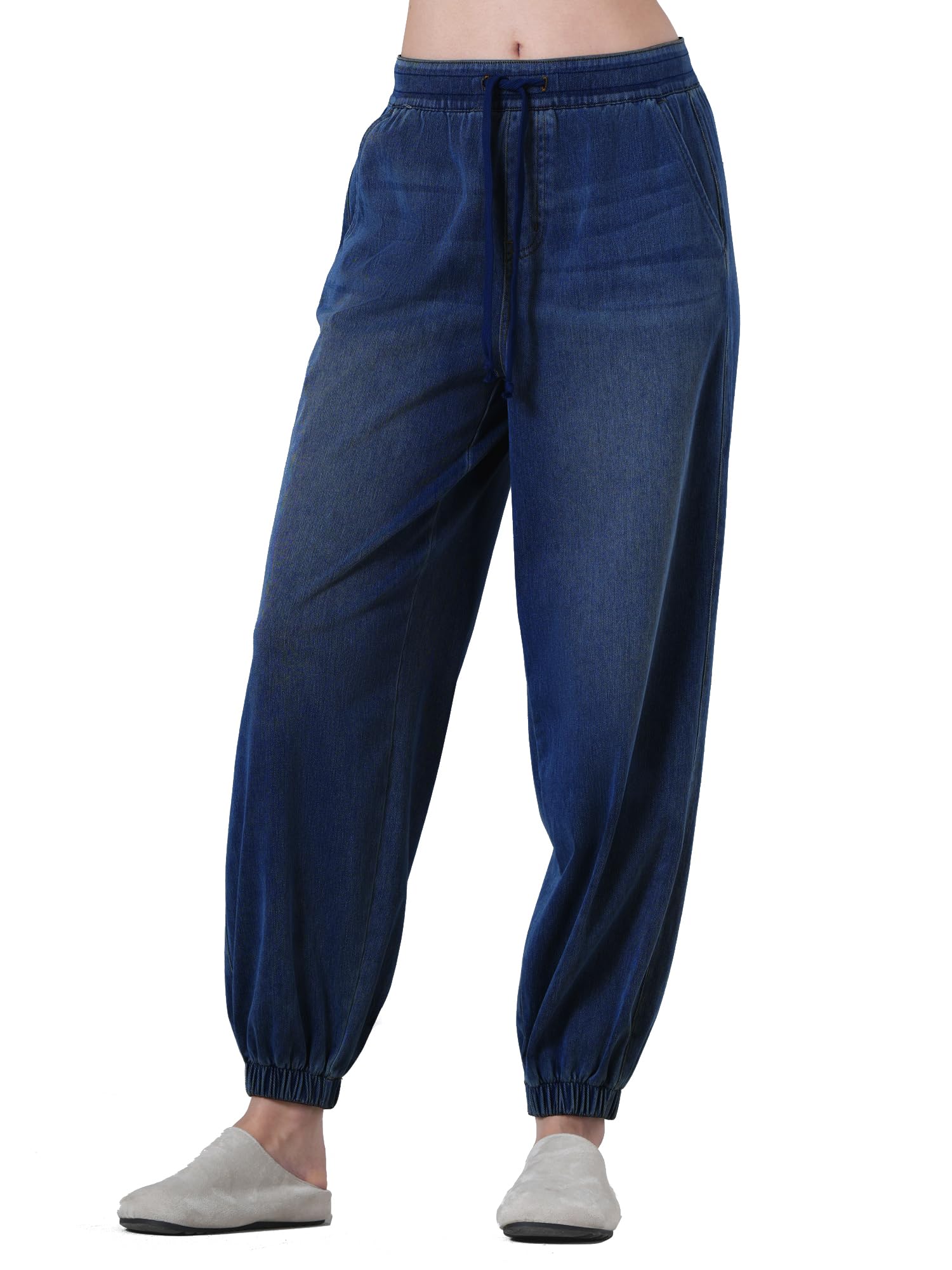 LaiEr Pantalones Mujer Modello harén Vaqueros con Vuelta en los Bajos,cordón Ajustable y elástico, Corte cónico Yoga Pantalones,Jogger Vaqueros Estilo Informal y Holgado,Tejido Denim elástico y Suave