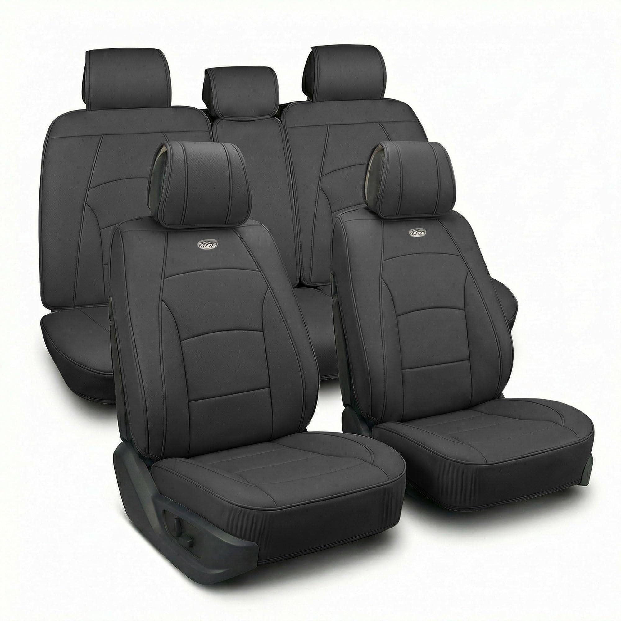 FH Group Ultra Comfort Highest Grade Faux Leather Full Set Car Seat Cushions– Universal Fit for Cars Trucks & SUVs (Solid Black)