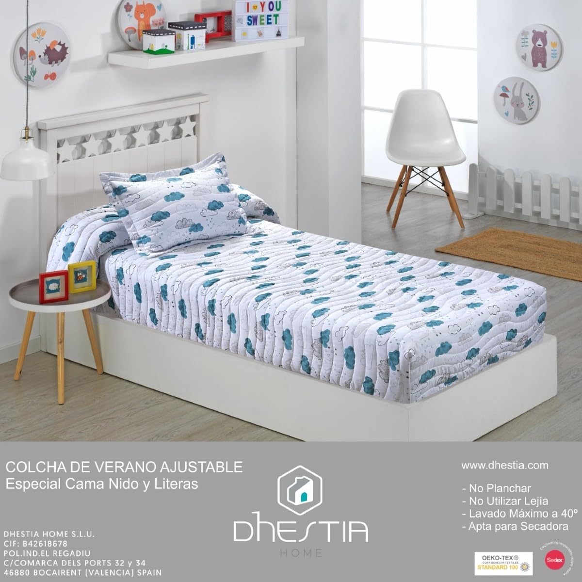 Colcha Bouti Ajustable Cama Nido Infantil y Juvenil de Verano Nubes Agua Color Único Talla Cama 90
