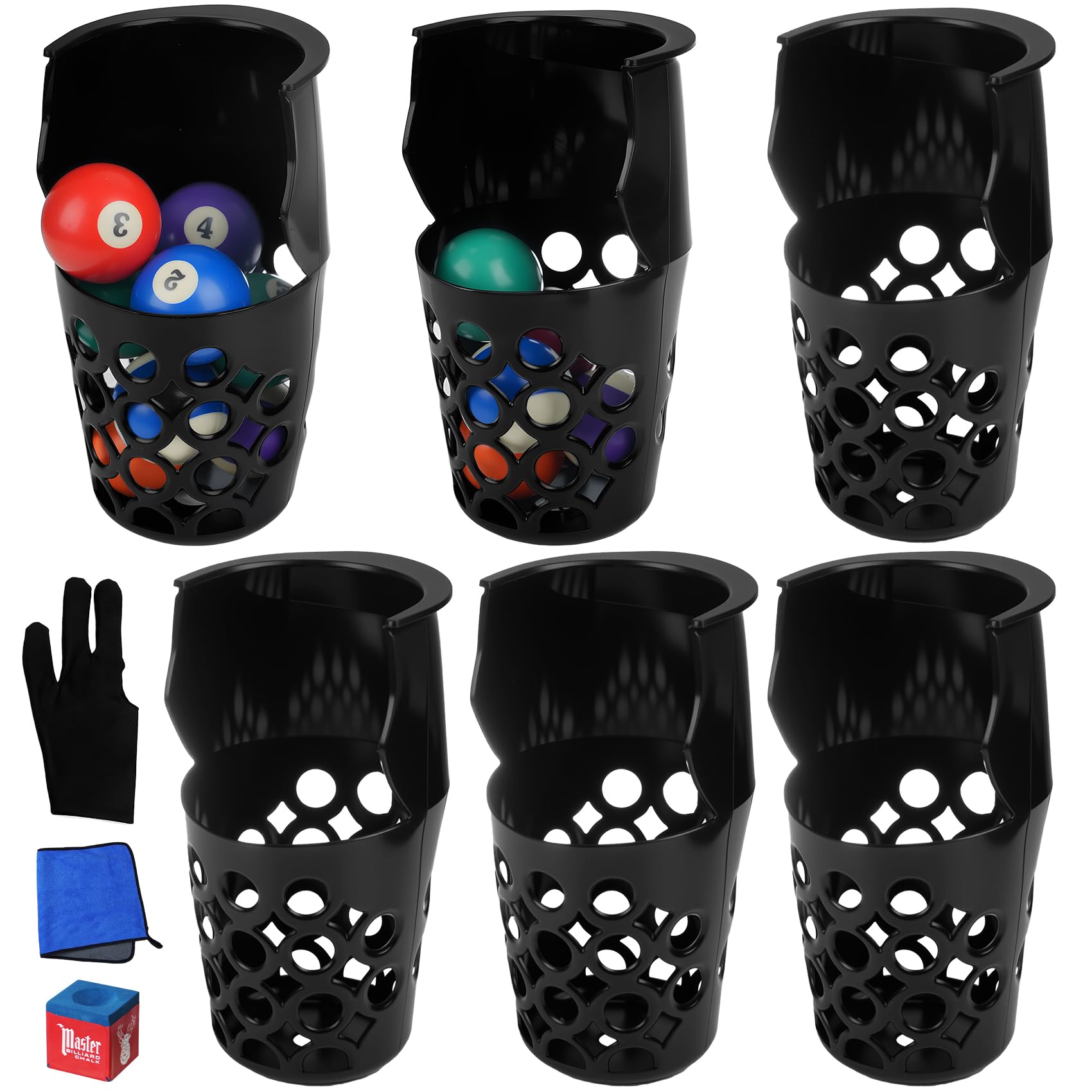 JASTT 6 Pack Set of Pool Table Pockets (Thickened Plastic Material) Black Large Capacity Pool Table Pocket Replacement