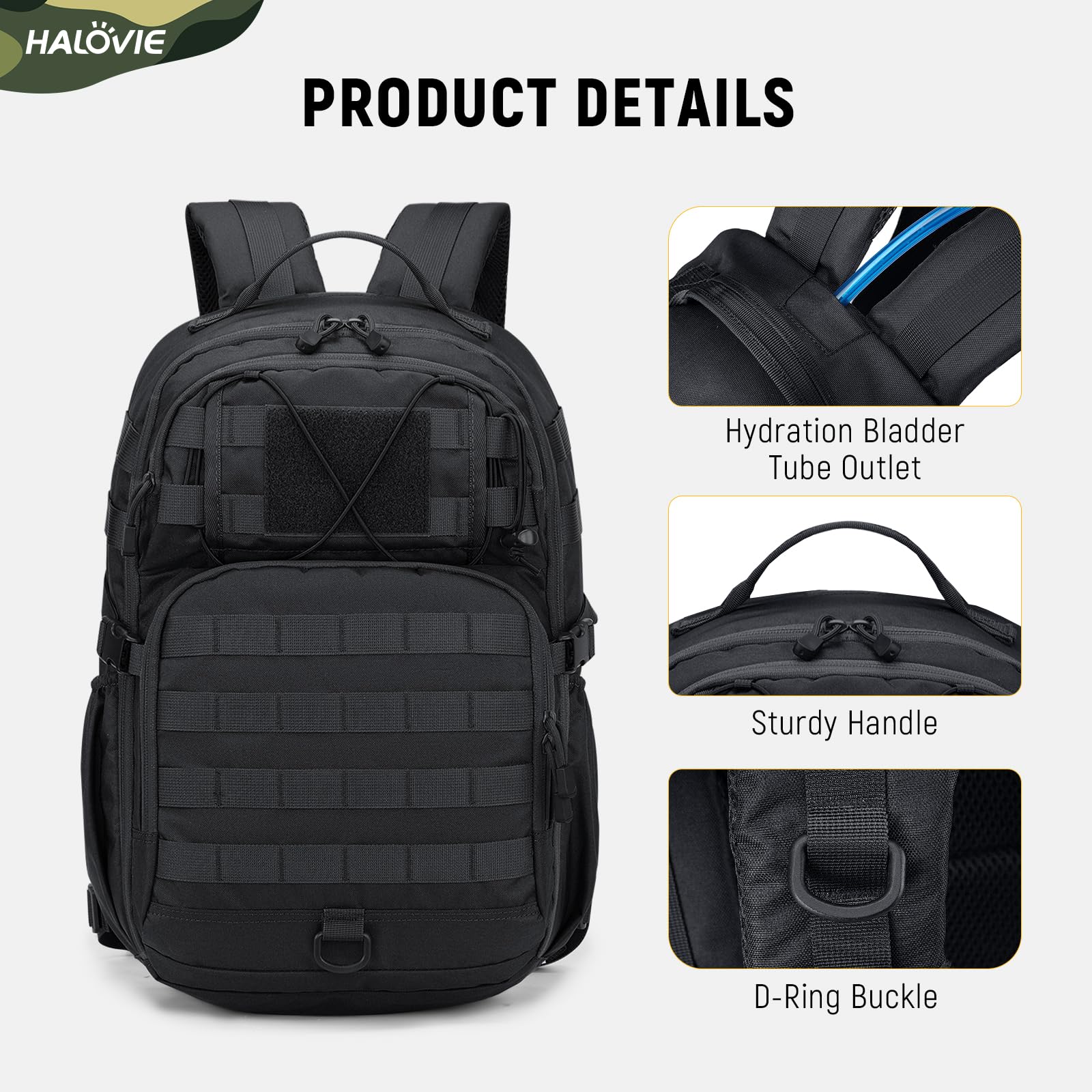 HALOVIE Zaino Militare Tattico 30L, Zainetto da Trekking Ultra Leggero Zaino Molle Backpack per Viaggio Escursioni Crossfit Campeggio