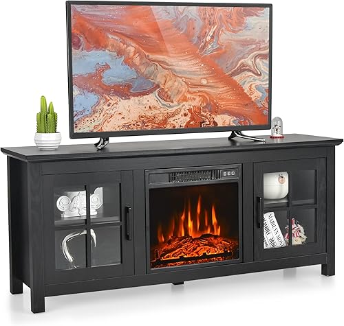 SIMOE Soporte de TV con chimenea para TV de hasta 65 pulgadas chimenea eléctrica con control remoto termostato atenuador y estantes centro de