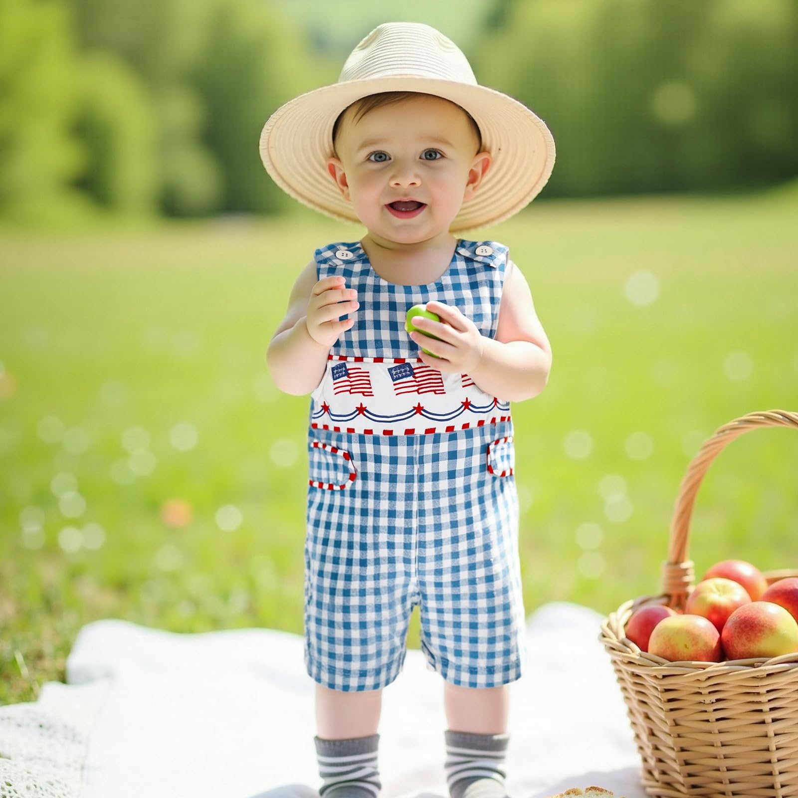 YINGISFITM My First 4th Of July Baby Girl Boy Outfit American Flag Sleeveless Overalls Stars And Stripes Romper July 4th (American Flag A, 18-24 Months)