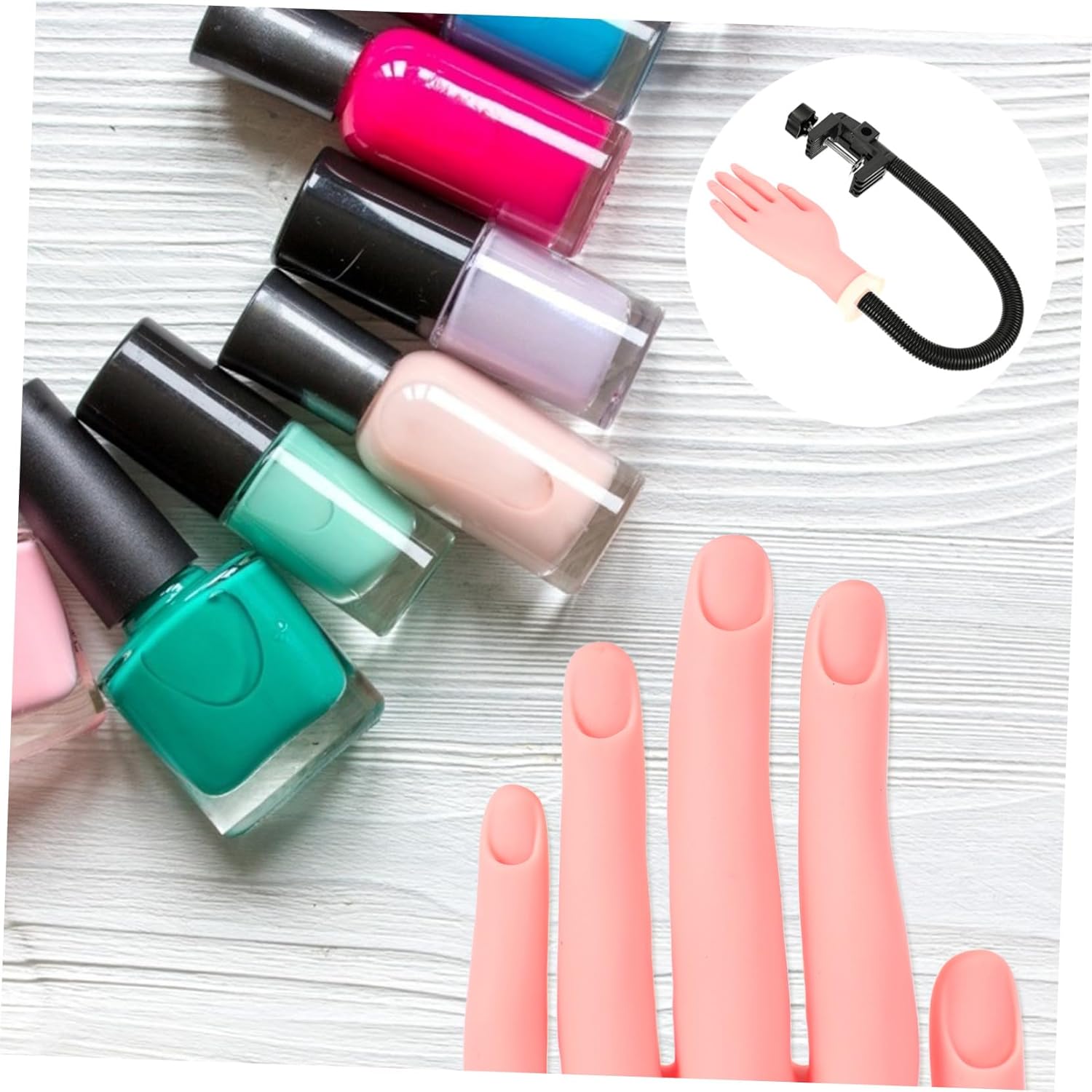 Flexible Nail Training Hand Model with Fake Nail Tips for Manicure Practice for Beginners and Salon Artists