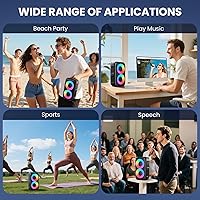 Vista 6 de Altavoz Bluetooth con 2 micrófonos inalámbricos recargables, altavoz portátil para fiesta con luces de colores, altavoces de pie compatibles