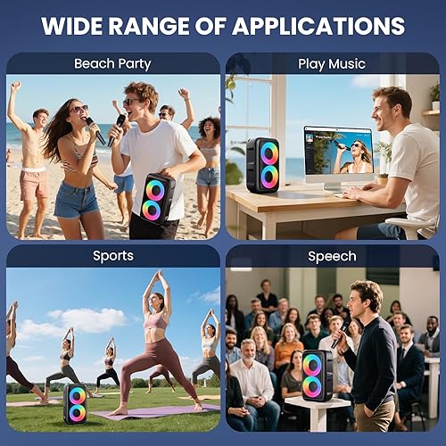Miniatura 6 de Altavoz Bluetooth con 2 micrófonos inalámbricos recargables, altavoz portátil para fiesta con luces de colores, altavoces de pie compatibles
