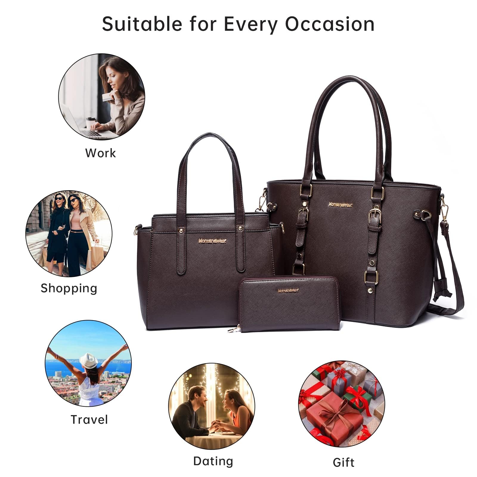 Montana West, Set di 3 borse da donna con borsa tote e portafoglio, borsa a tracolla, Large