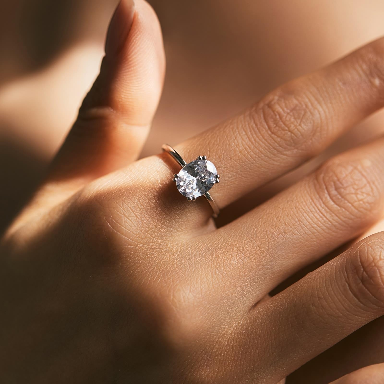 Wycian Bague de Mariage Argent Bague de Mariage Or Blanc 9K/14K Au375/Au585 7X9mm Moissanite pour Tante Mesdames
