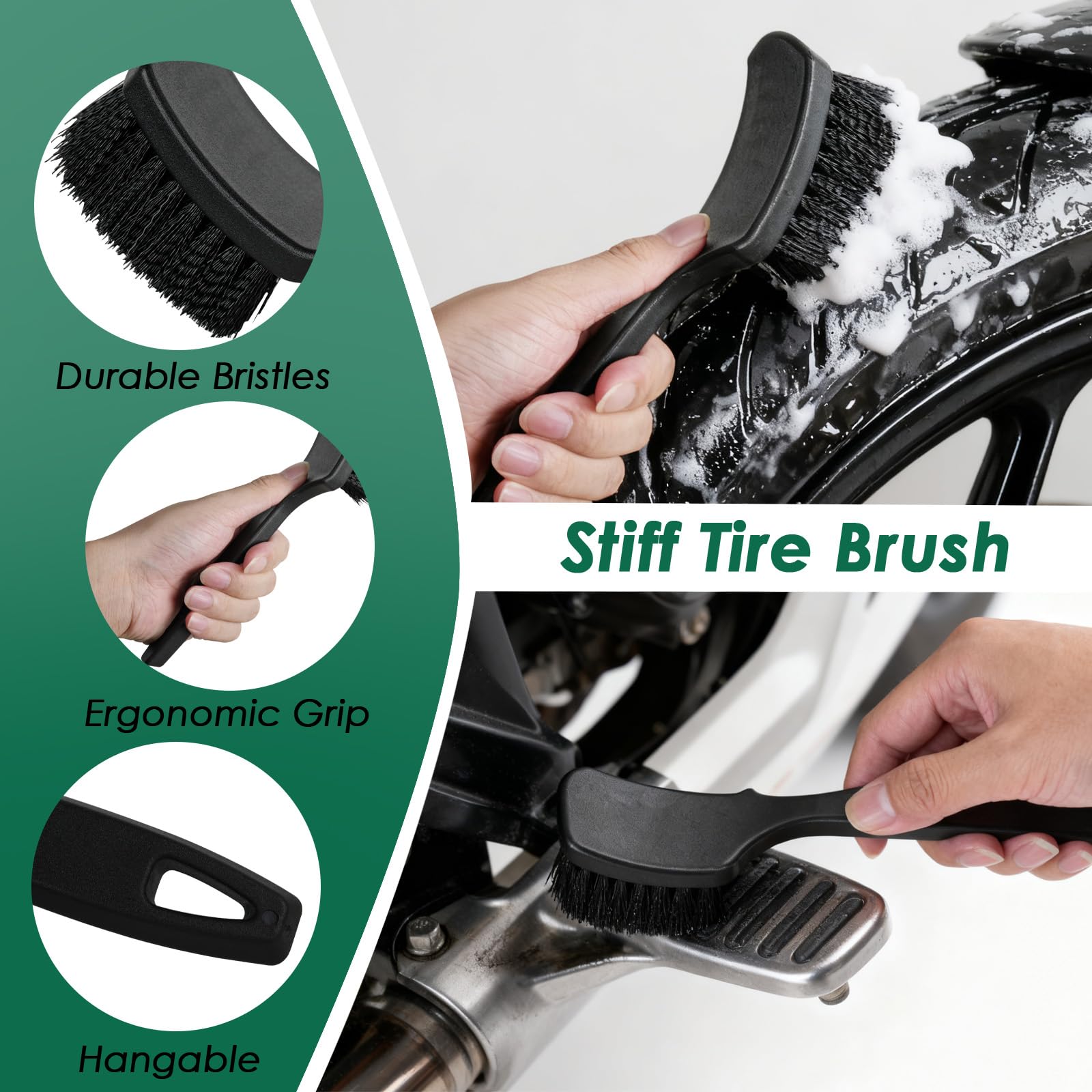 Paquete de 9 kits de limpieza de motocicleta, kit de detalles de motocicleta con cadena, rueda, llanta, cepillo de neumáticos, esponja, guante de lavado, cepillo de detalles, herramienta de