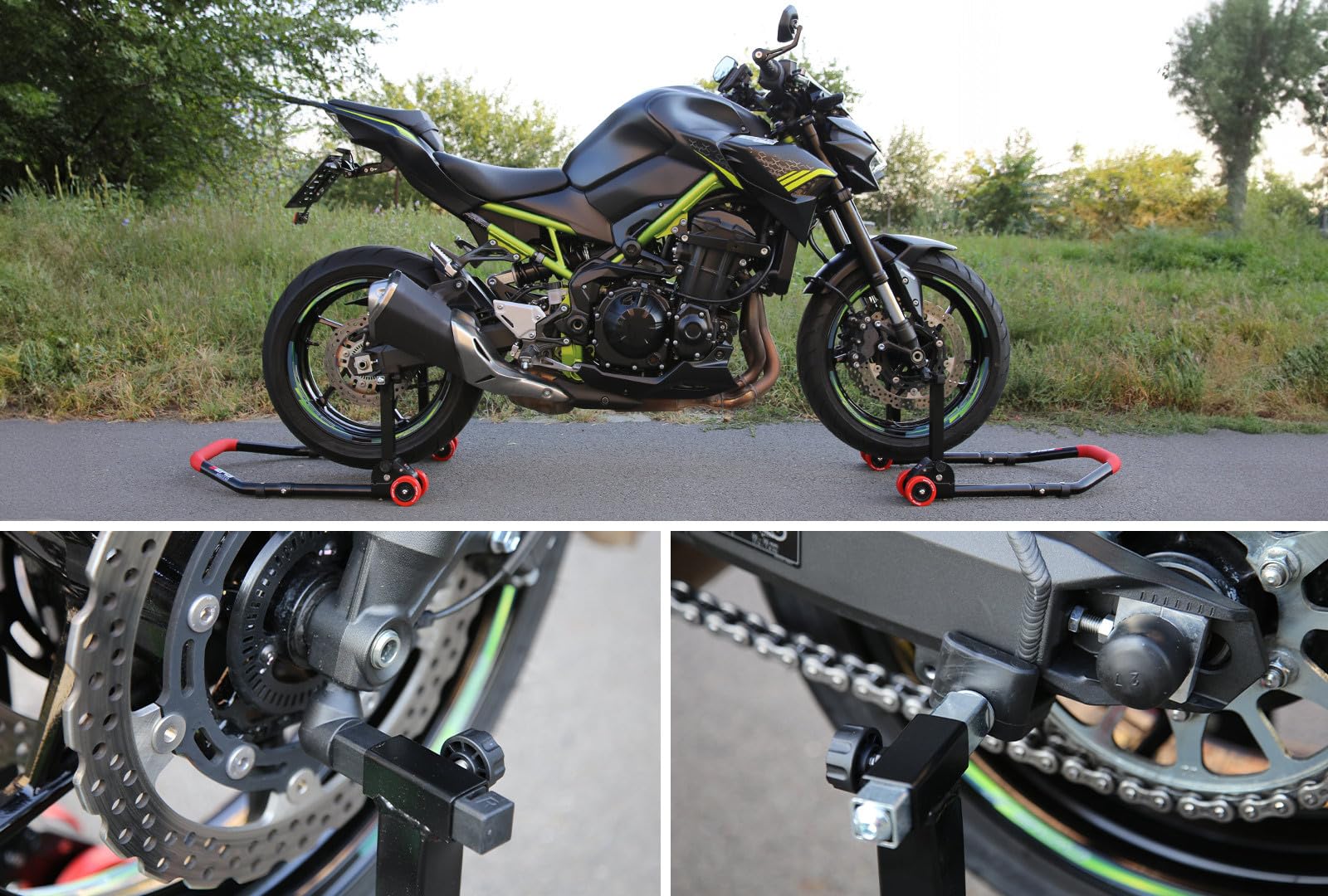 SEFIS M20 Ensemble de béquilles de moto avant et arrière Béquille de service avant et arrière Moto Béquille de montage arrière Moto Kit (Adaptateur : V-Logement/Standard)