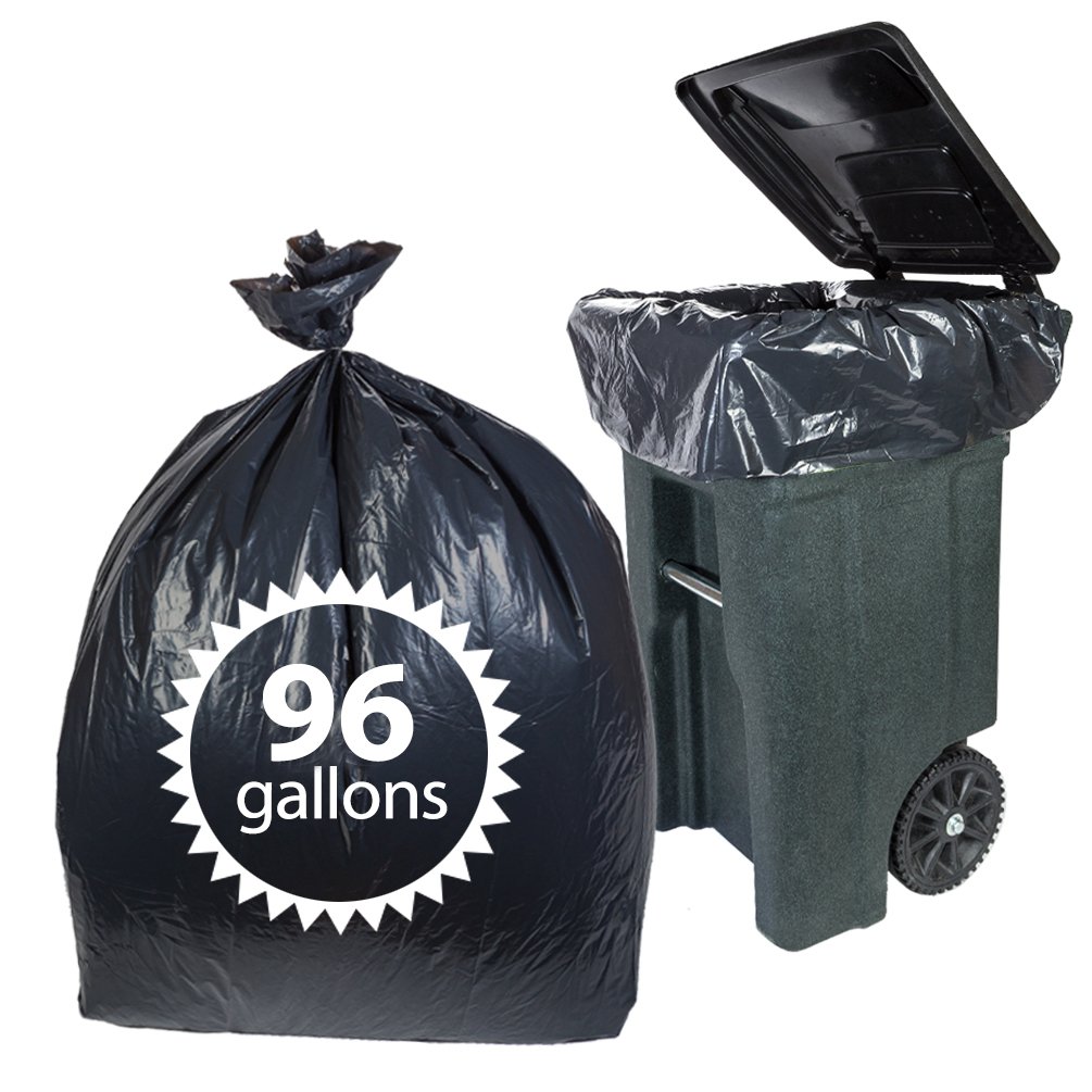 Toter 96 Gallon Trash Bags By Primode - 25 Count Extra Heavy Duty Black Garbage Bag For Indoor Or Outdoor Use 61x68 MADE IN THE USA (96 GALLON)