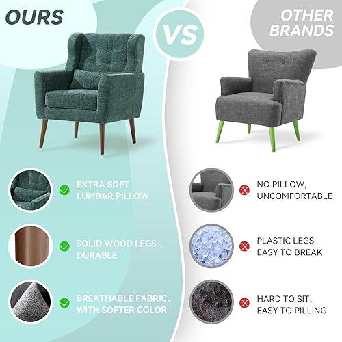 Miniatura 33 de Silla decorativa moderna, sillón tapizado con almohada, sofá individual de tela con asiento de salón y patas de madera, silla decorativa para sala