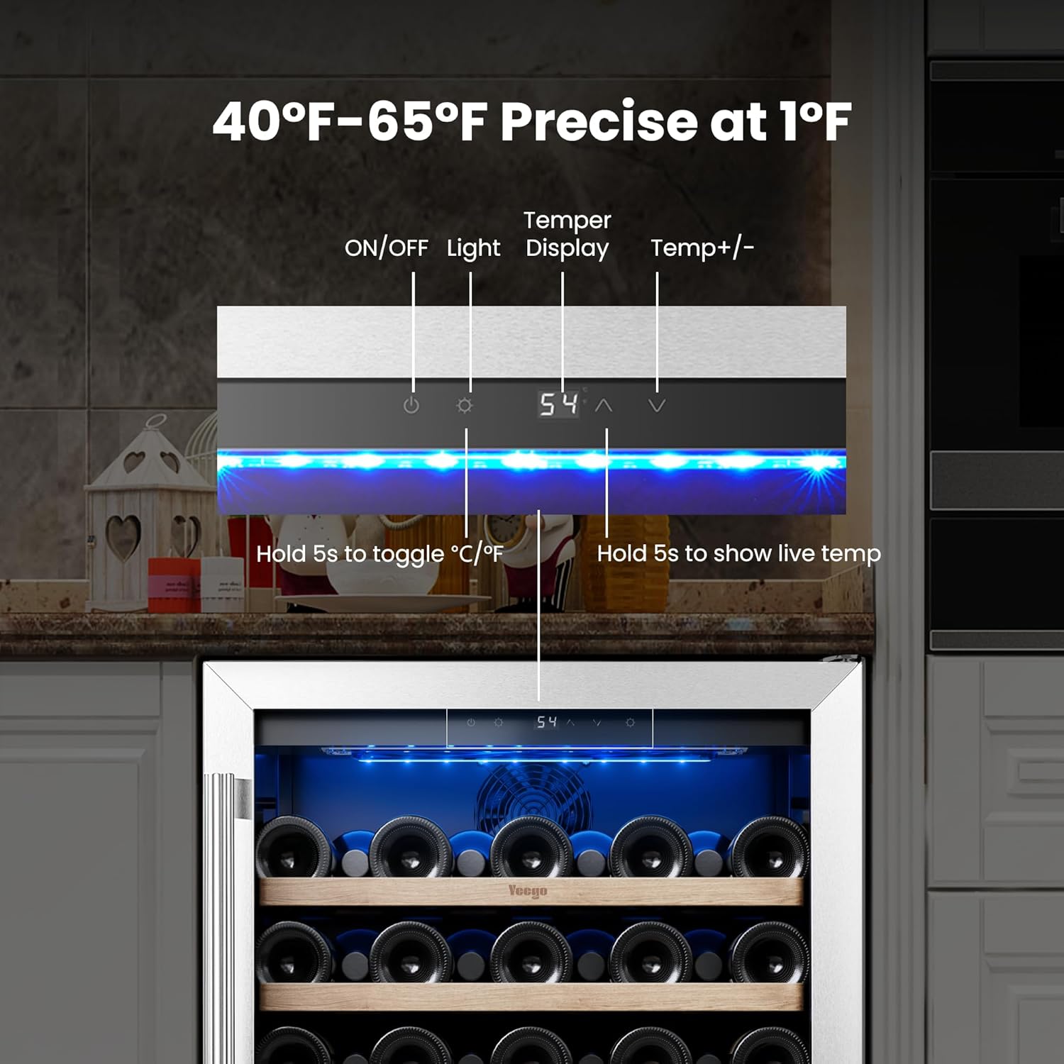 Yeego Wine Fridge Cooler - 24 Inch Wine Fridge Hold 52 Bottles, 40-65°F Wine Refrigerator Glass Door, Built in Fridge, Freestanding Adjustable Shelves Fridge for Beer Soda Drink Home Bar Office