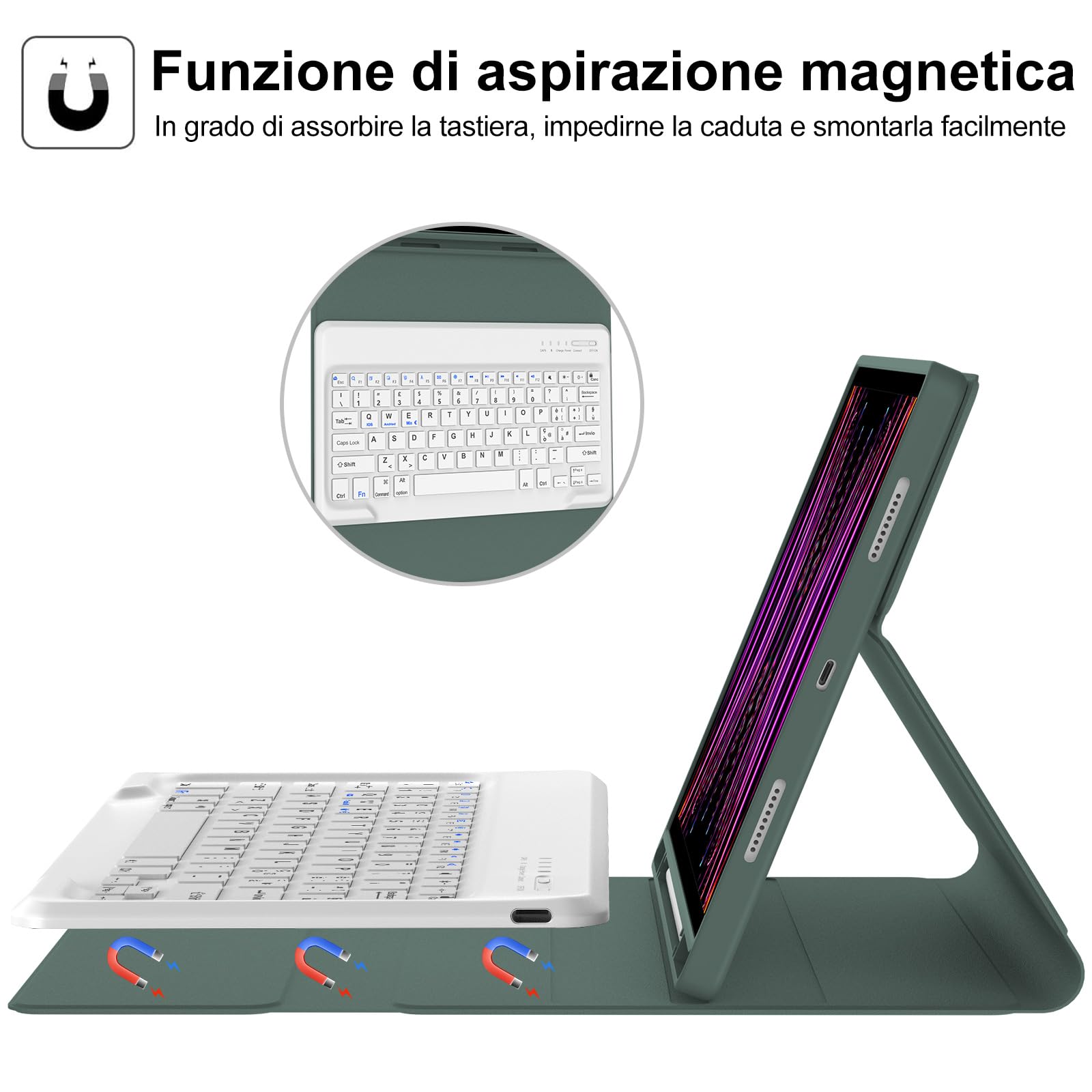 Tastiera Con Touchpad Per IPad Pro 12.9 – Cover Bluetooth QWERTY Retroilluminata, Compatibile 6/5/4/3 Gen, Rosa