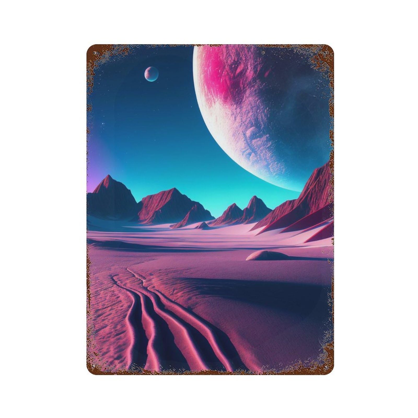 Rust Effect Tin Sign RetroFuture Desert 15.7"x11.8", Vintage Wall Decor for Basement, Hobby Room And Garage Decor