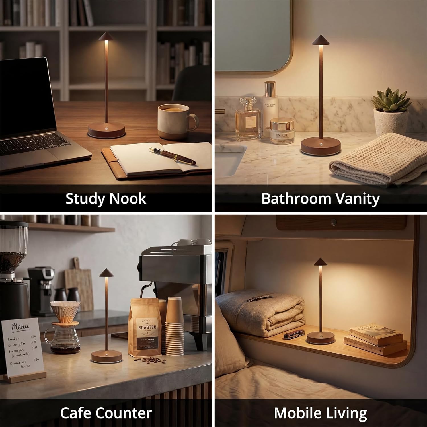 2 PACK Cordless Lamps,Battery Rechargeable Table Lamp,Portable Lamps,2 Level Brightness Dimmable Night Light,Minimalist Design,Cordless Table Lamps for Living Room/Restaurant/Couple Dinner(Rust)