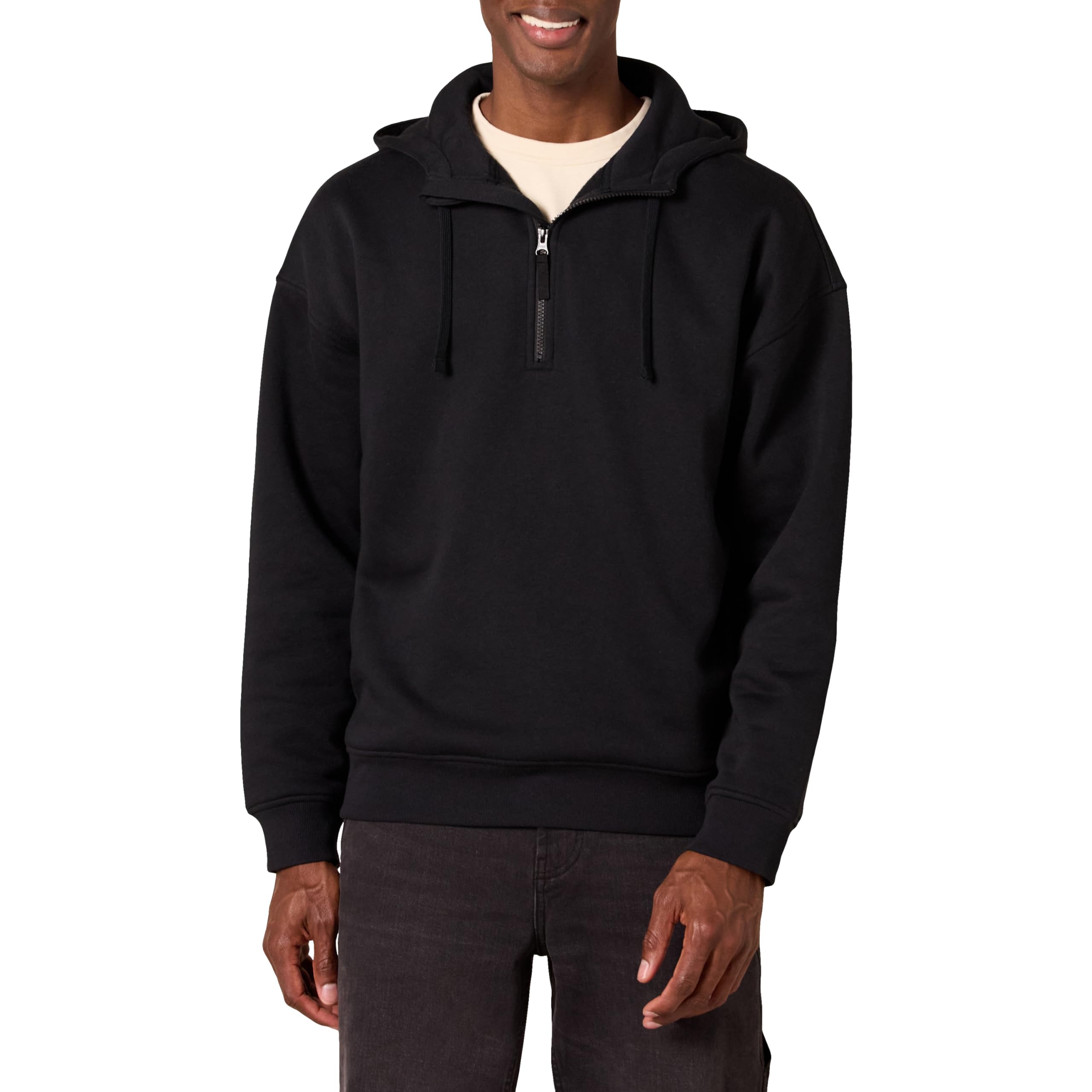 Amazon Essentials Hombre Sudadera con Capucha de Corte Holgado y Cierre Corto XL Negro