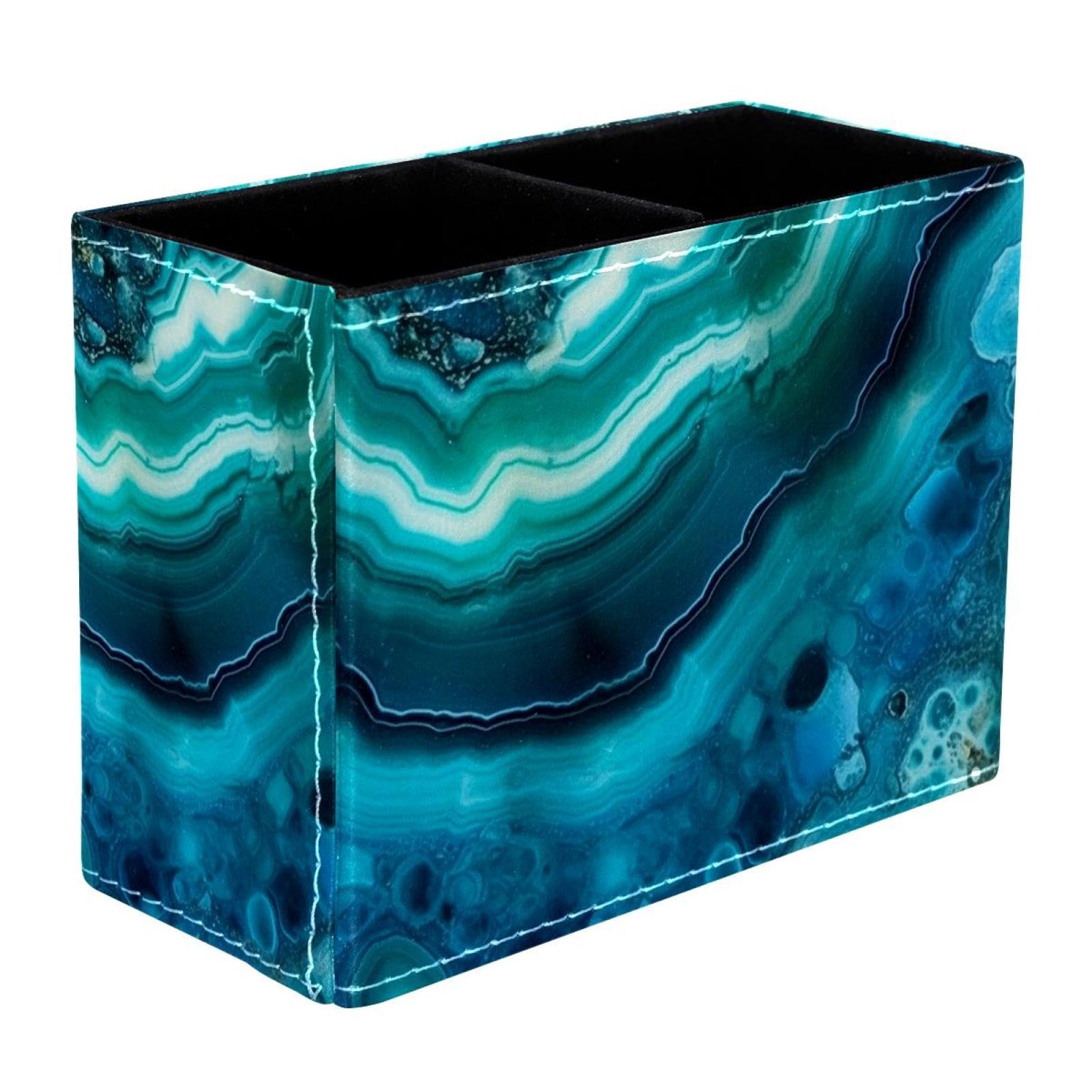 FWJZDSP Blue Marble Agate PU Leather Pencil Organizer, Makeup Brush Holder, Office Decor and Desk Accessories Durable