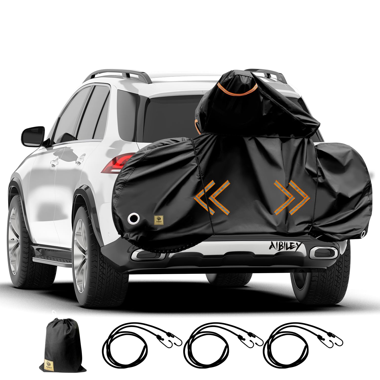 Bike Cover for Transport on Rack,Heavy Duty Tearproof 600D Polyester,Bicycle Covers Outdoor Storage Waterproof Fit for 1 Bike ebike on Car Rear Rack,Travel Use,with 3 Elastic Cords-Aibiley
