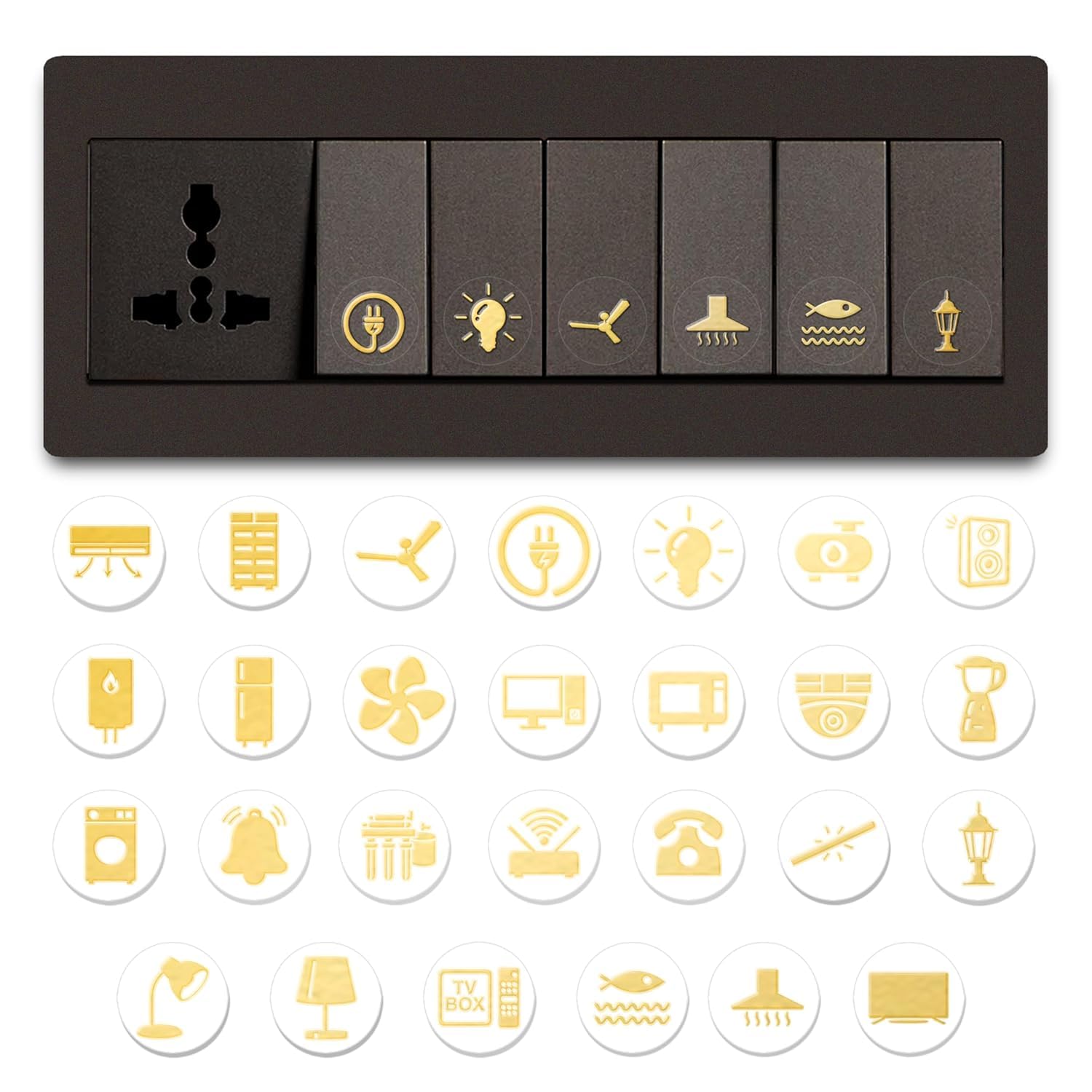 Gold Switch Board Icon Stickers | Electrical Appliance Symbols for Home Switches | Self Adhesive Waterproof Labels for Light, Fan, AC, Plug & Appliances||Pack of 2 Sheets ||330 pcs Labels-image-4