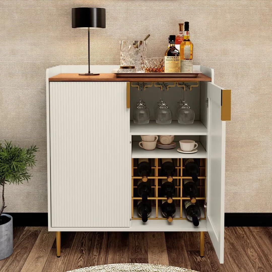 THE WOODEN CITY Solid Wood Wine Cabinet | Wooden Bar Cabinet Storage Rack with Drawer & Glass Holder, Wooden for Home and Bar Furniture (White)-picture-16