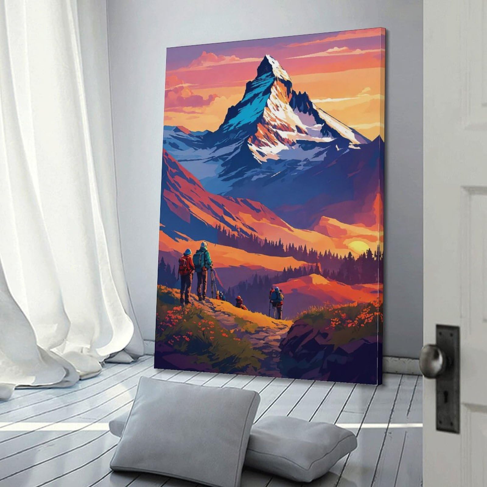 Poster su tela, motivo: sport estremi, alpinismo ed escursionismo, con squadre di avventura, stampa moderna, poster decorativo per camera da letto, per camera da letto, 60 x 90 cm