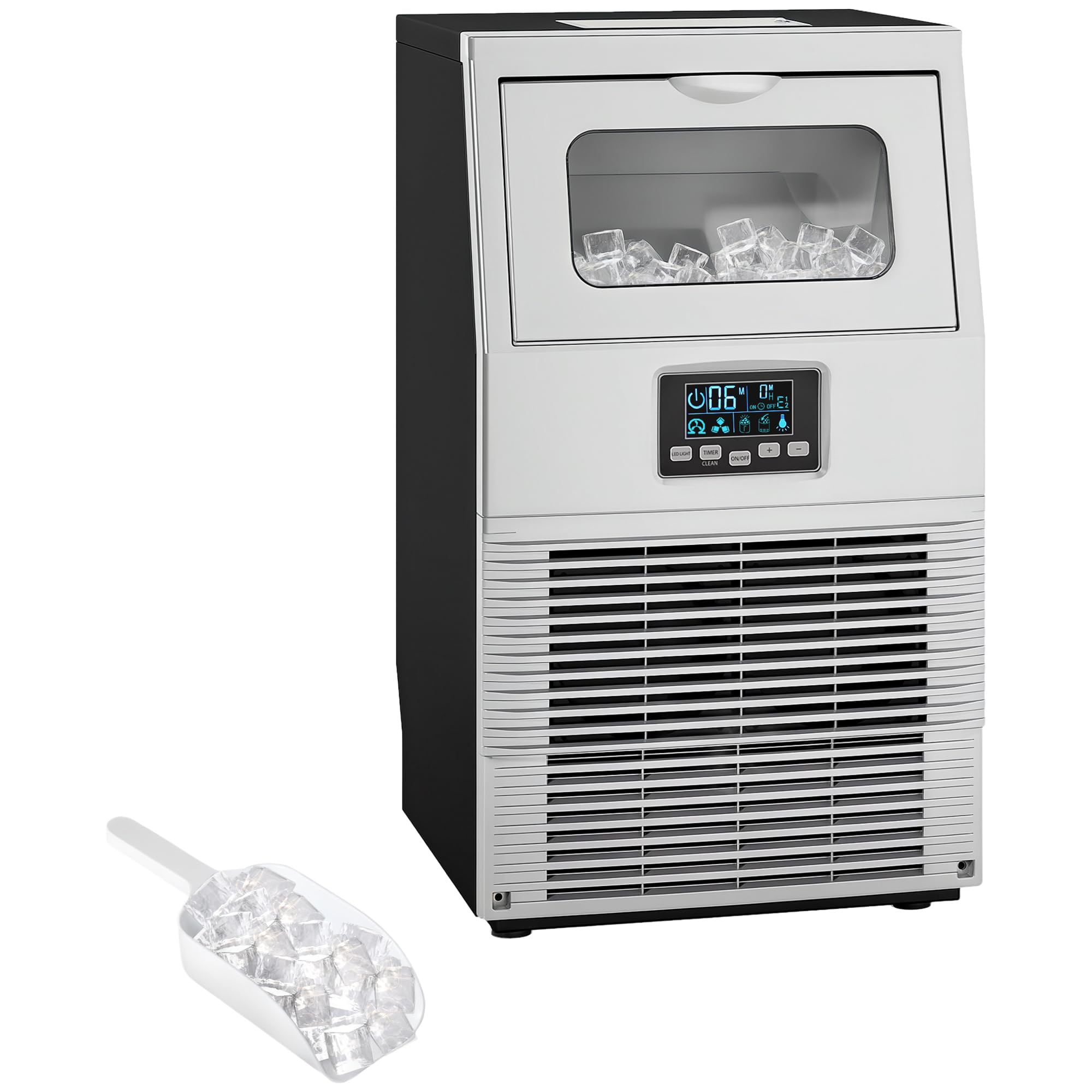 HOMCOM Commercial Ice Maker Machine Digital Control 30kg/24 Hours, Silver