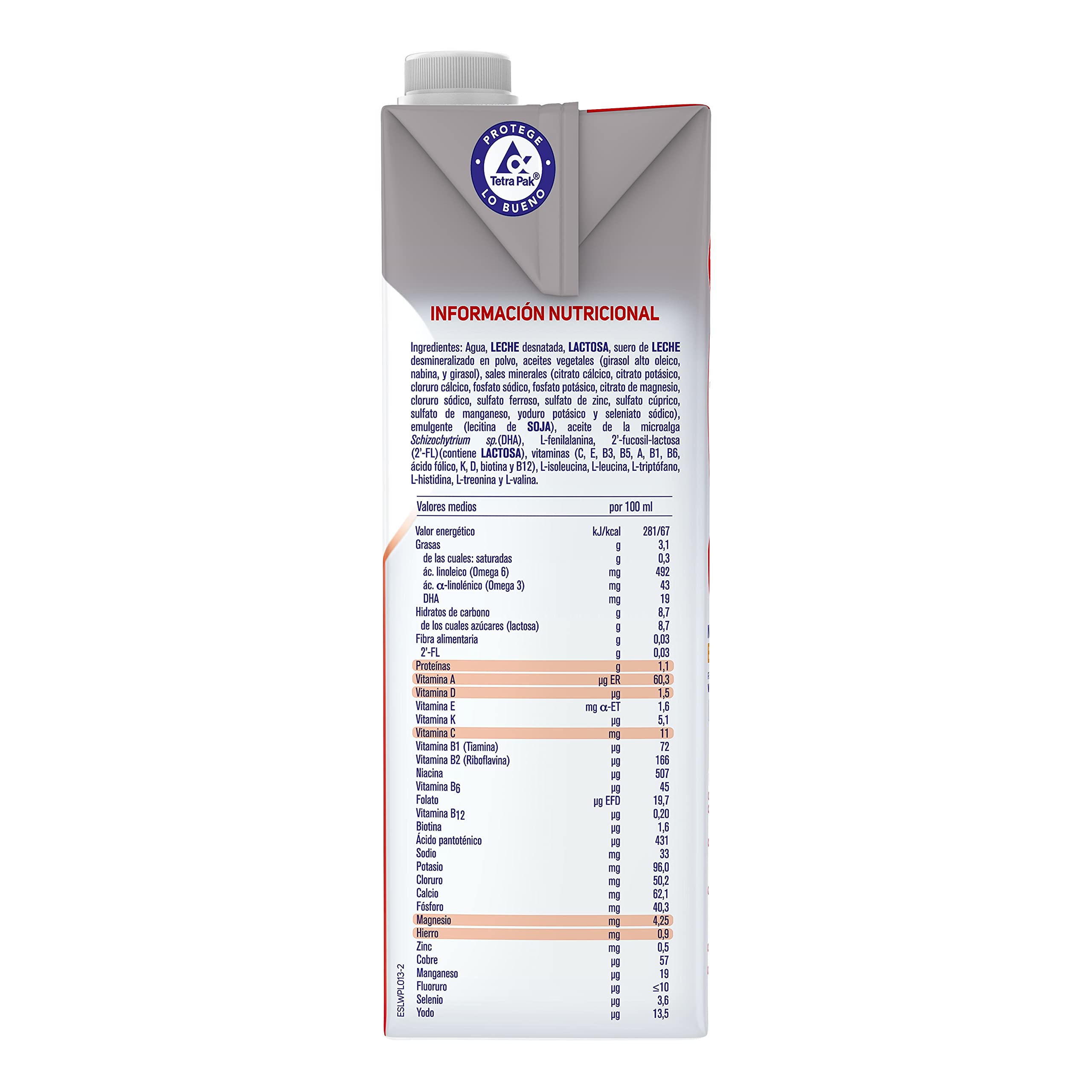 Nestlé Nidina 2- Leche de continuación líquida para bebés a partir de los 6 meses, brik de 1 litro x 4 unidades