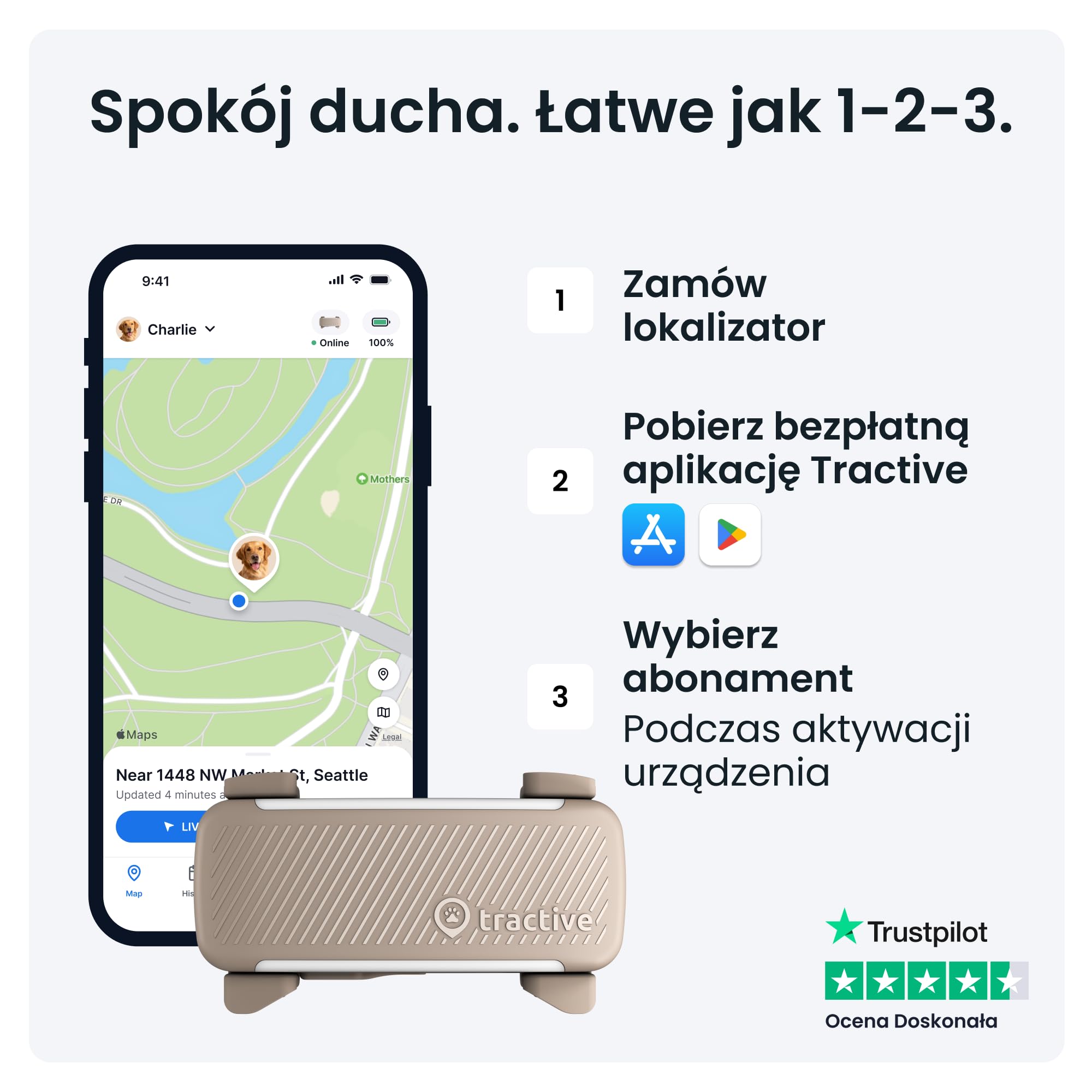 Tractive GPS — Lokalizator dla psa, 2025 Edition, Śledzenie pozycji w czasie rzeczywistym, Alerty o ucieczce, Monitorowanie aktywności, Alerty o zdrowiu, Monitorowanie szczekania (brązowy)
