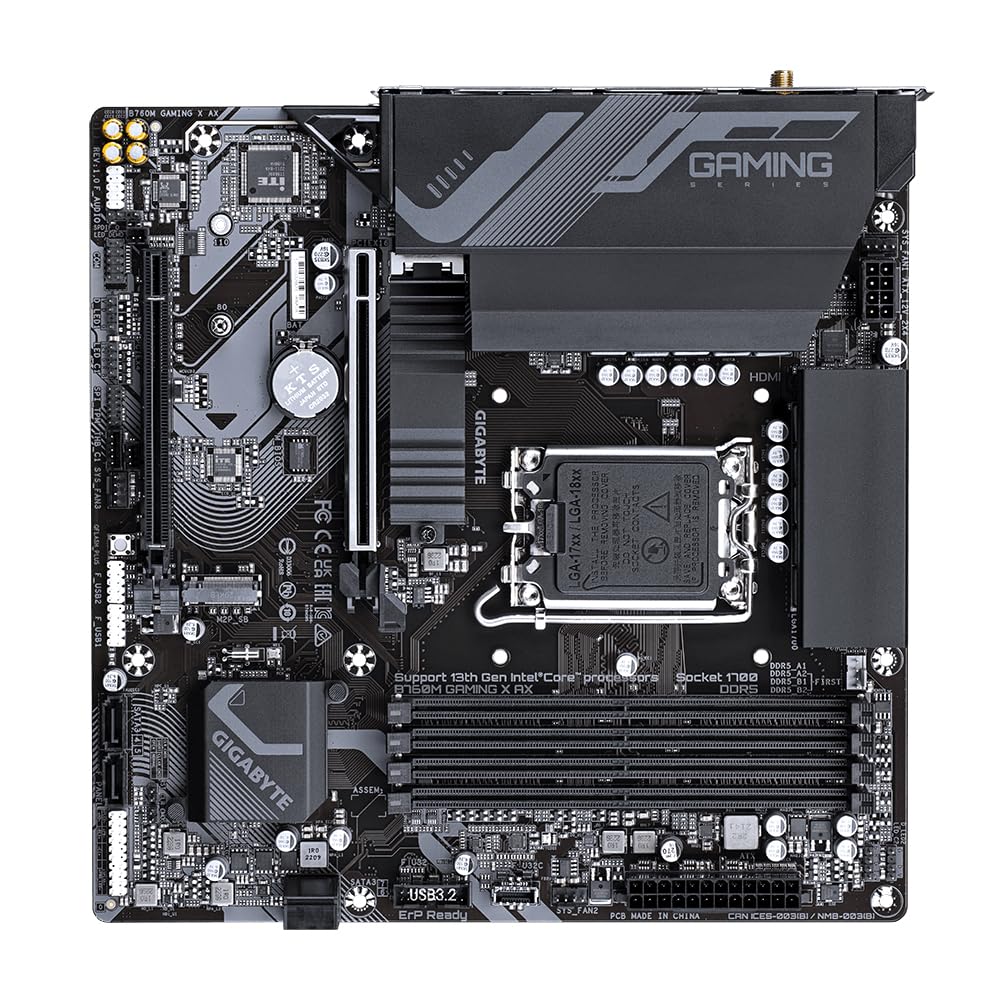 GIGABYTE B760M Gaming X AX Scheda madre - Supporta CPU Intel Core 14ª generazione, VRM a 8+1+1 fasi, fino a 7600 MHz DDR5, 2xPCIe 4.0 M.2, Wi-Fi 6E, LAN 2.5GbE, USB 3.2 Gen 2