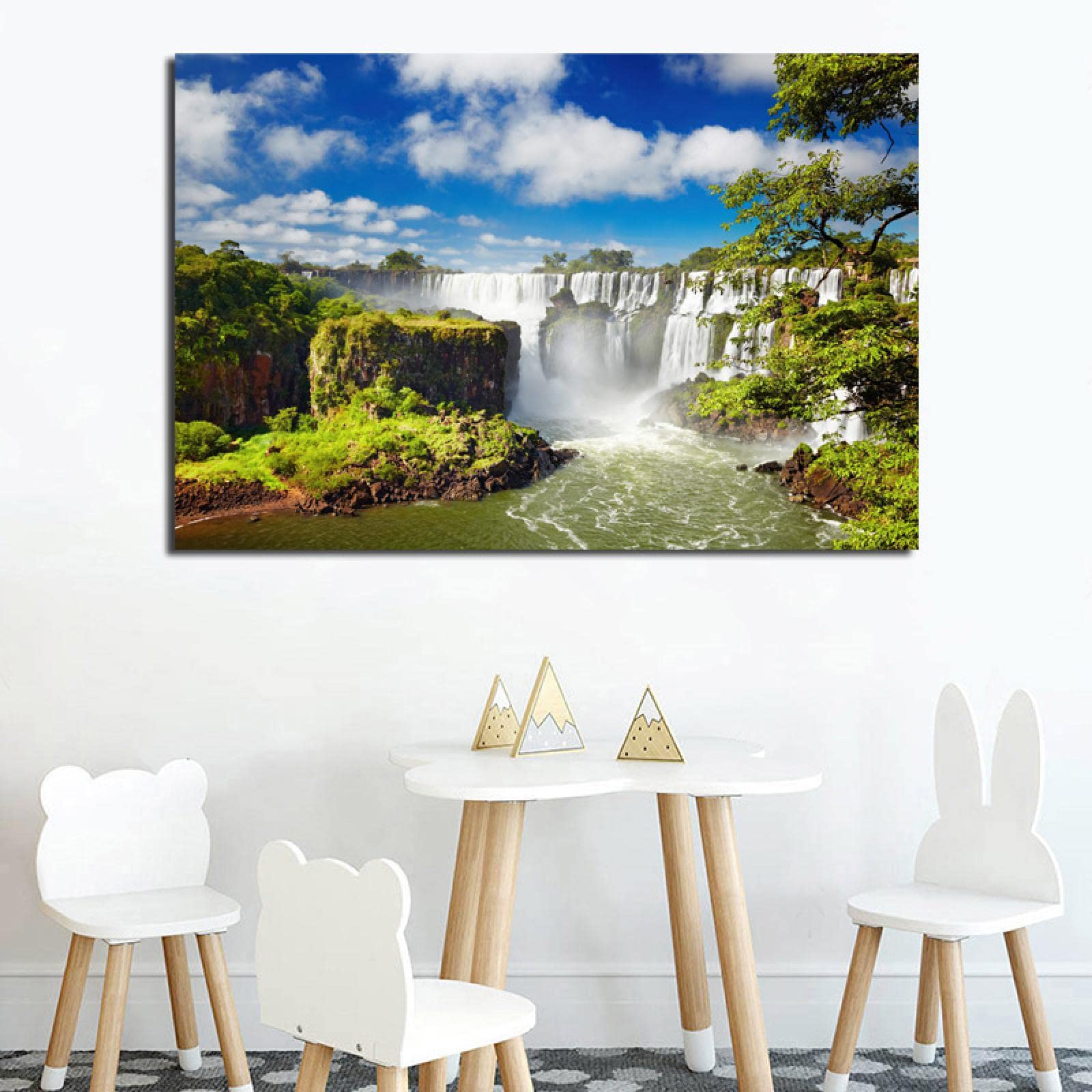 Landscape on Canvas,Iguazu Falls Landscape Painting Print on Canvas,Canvas Wall Art for Wall Decor Picture 50x70cm(20x28in) Frameless