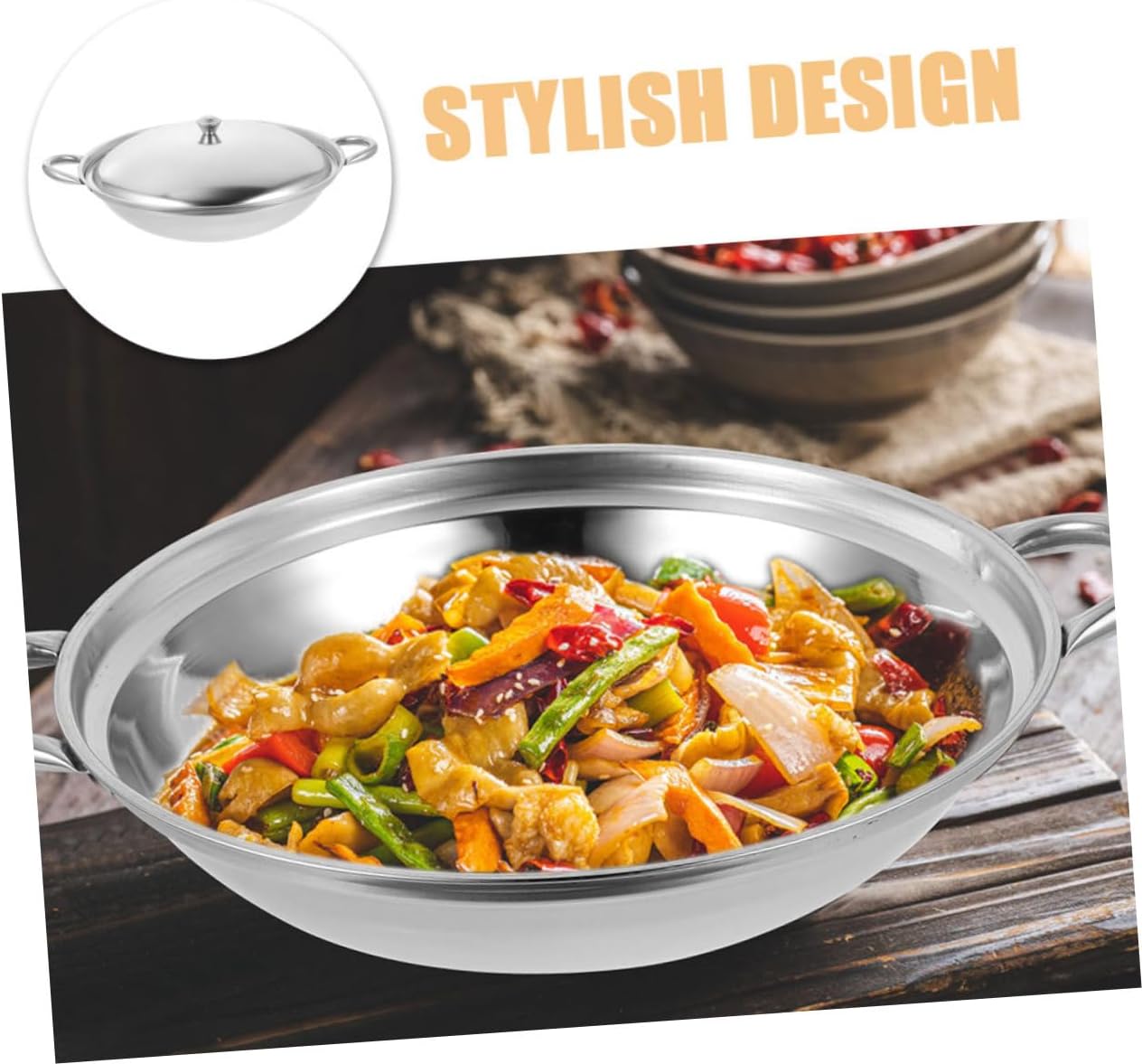 Pot Steel Pans for Cooking Stainless Steel Frying Pan Kitchen Cooking Pan Metal Wok Double Handle Stainless Steel Pans Cooking Tool Cookware Home Cooking Pan Stainle Pot