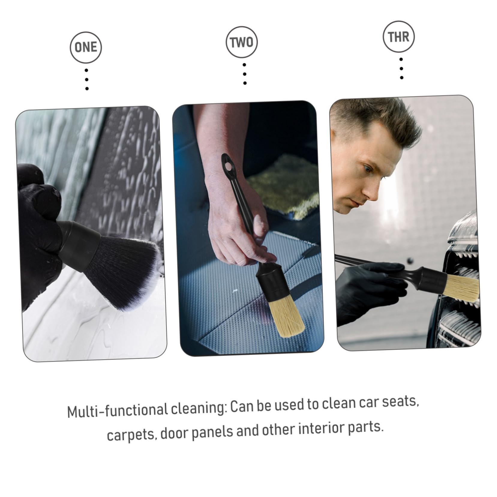 MAGICLULU 5 Juegos Cepillo de Detalles para el Cabello de jabalí Cepillo Lavado Coche Cepillo para Detalles de Coches Cepillo para Detalles del Interior del Coche Cepillo de Limpieza AbS