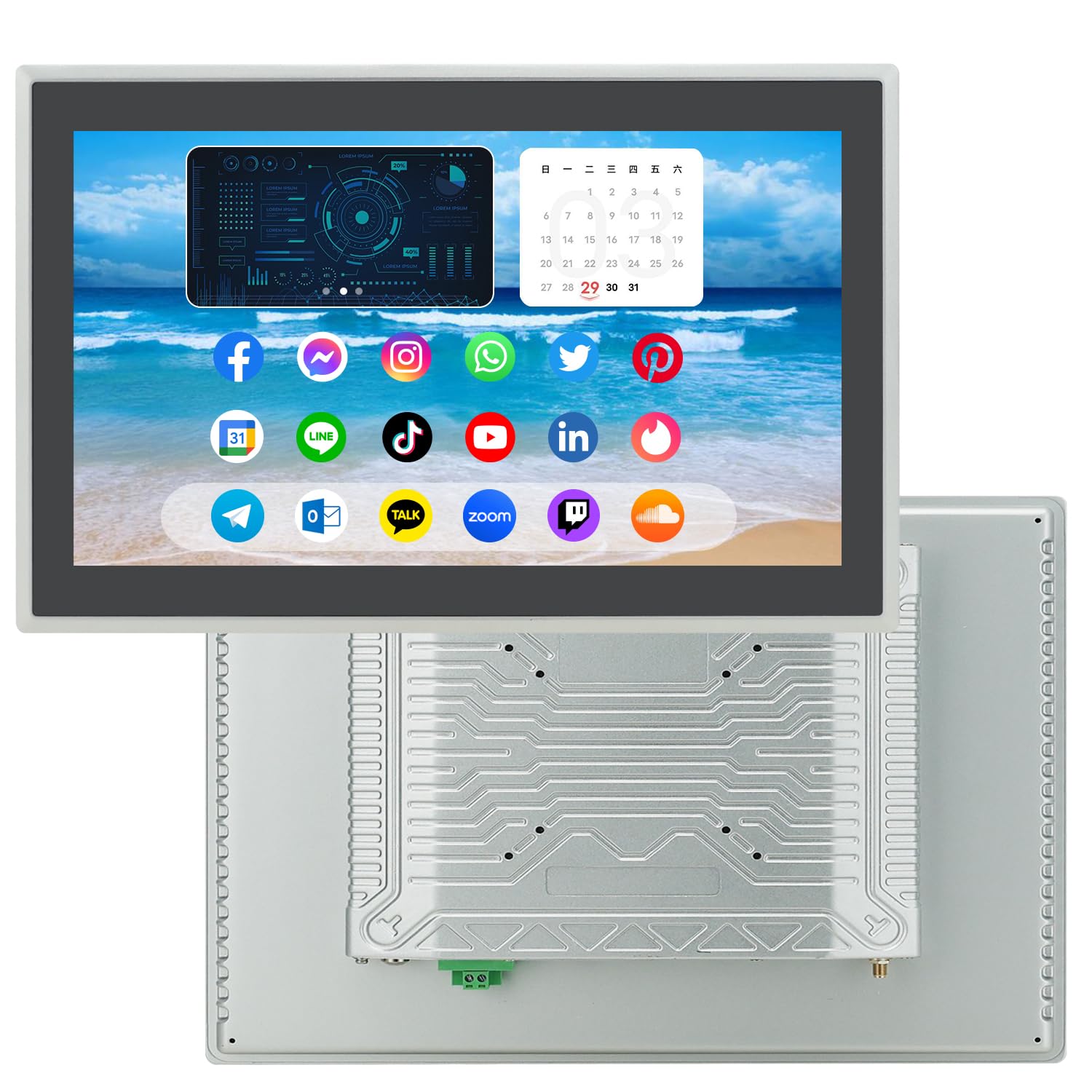 TouchWo 15.6 inch Android 12 Industrial Embedded Interactive Touchscreen Monitor, Capacitive Multi-Touch Tablet with Front IP65 Monitor, RAM 8G & ROM