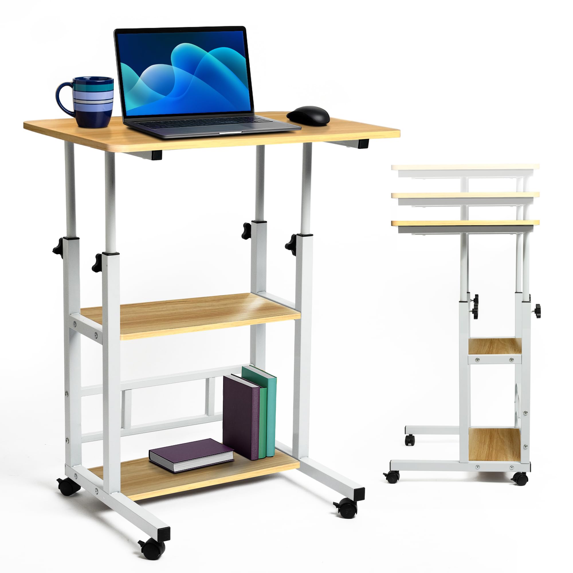 Scrivania piccola altezza regolabile e ruote-tavolo per computer 60x40 cm-tavolino ausiliario portatile per divano, letto e telelavoro-ideale per piccoli spazi