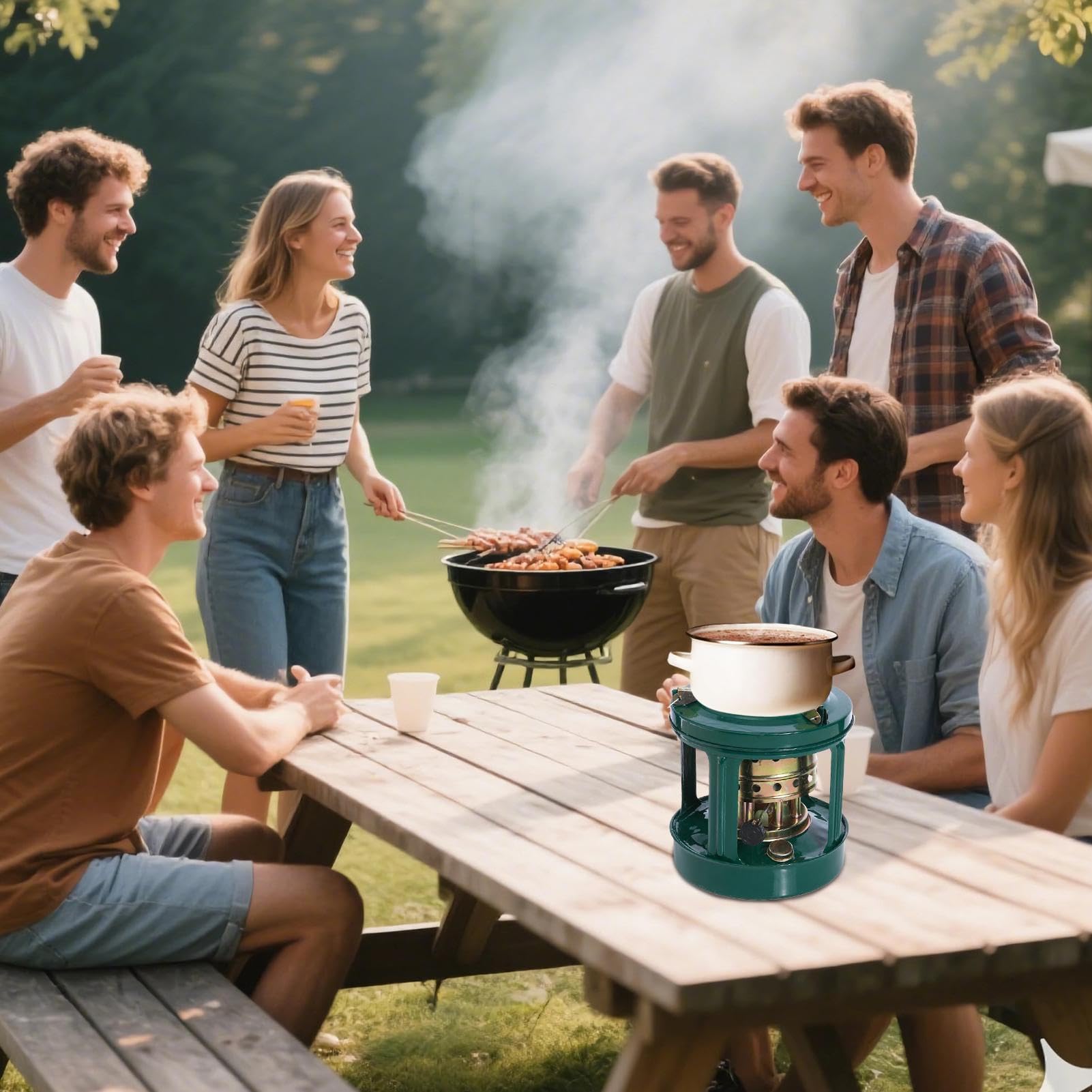 Poêle à pétrole à usage intérieur | Appareil de chauffage | Brûleur coupe-vent avec 8 mèches en coton pour camping, barbecue, pique-nique, cuisine, chauffage, fonction support de feu de camp