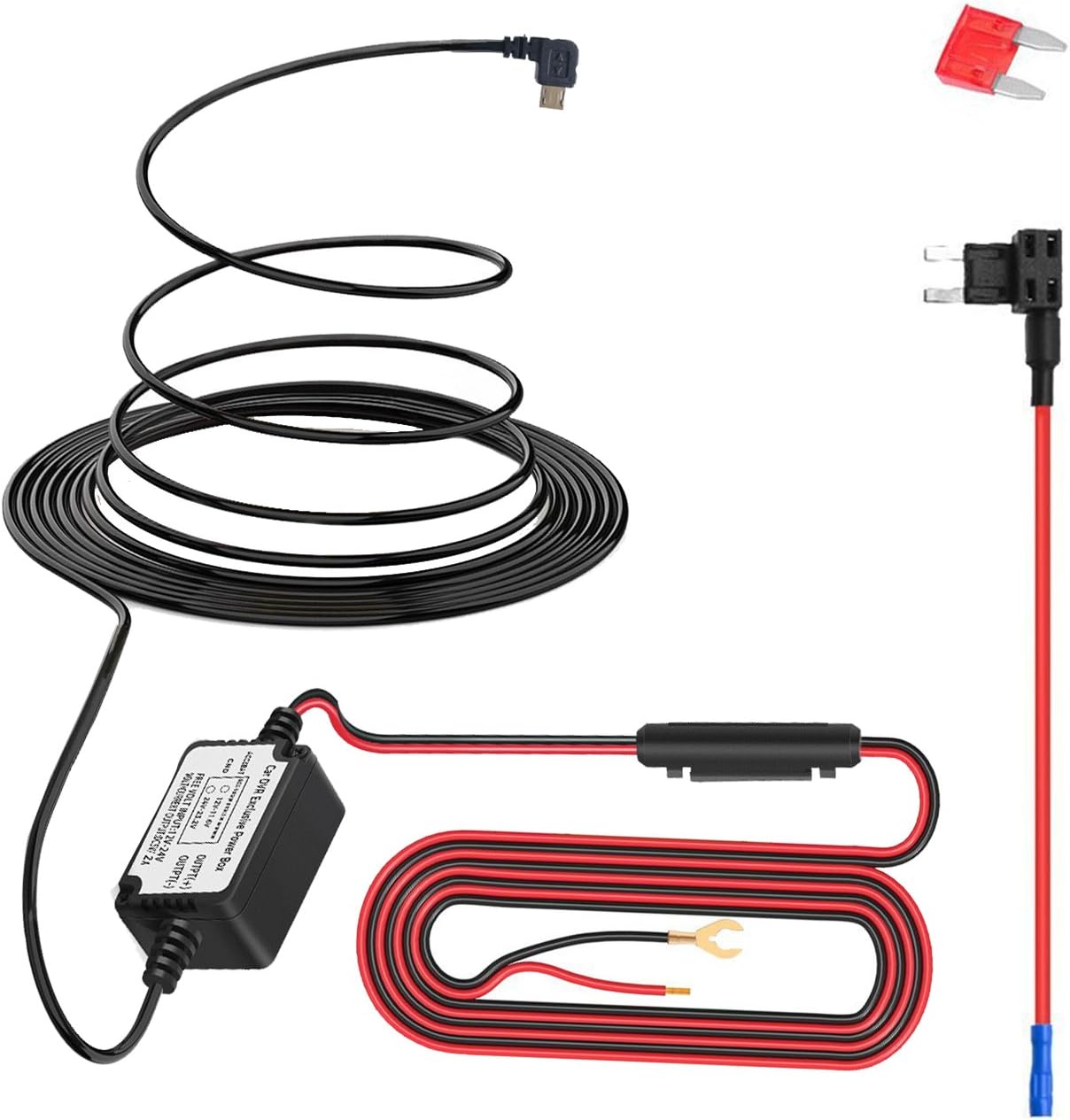 Dash Camera Hard Wire Kit With Left MicroUSB Direct Hardwire Car Charger Cable Kit For HD PRO & Micro USB Dashboard Camera Power Supply Car Charger GPS Car DVR Power Box(Left Angle Micro USB Fuse Kit)