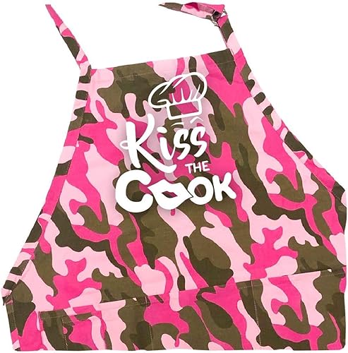 ApronMen, Kiss the Cook BBQ Grill Delantal ajustable para hombre, talla única, Delantal de camuflaje rosa