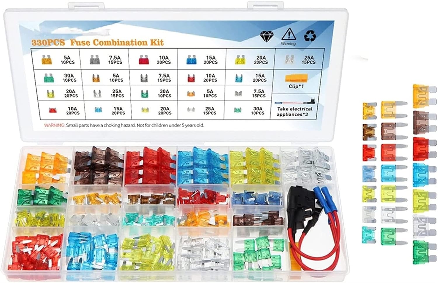 Fuse 330pcs 5/7/10/15/20/25/30A Car Blade Assortment Assorted Kit Mini Small Size Zinc Alloy Auto Truck