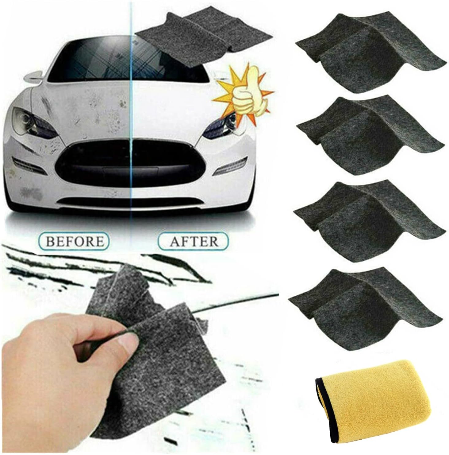 4pcs Magic Nano Sparkle Cloth with 1st Premium Dry Cloth for Car