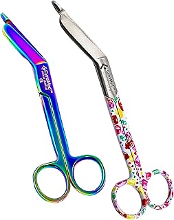 2 PREMIUM LISTER BANDAGE SCISSORS 5.5 Inches MULTI COLOR RAINBOW COLOR Plus 7.25 Inches Lister bandage Scissors STAINLESS STEEL Cynamed