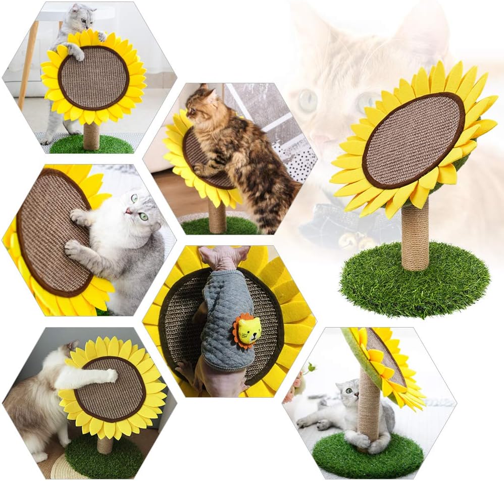 Cat Scratching Posts for Indoor Cats, Cute Flower Cat Tree, Sunflower Scratcher Pad, Kitten Claw Scratch Board with Natural Sisal, Kitty Scratching Tower Furniture Interactive Activity Center Toy