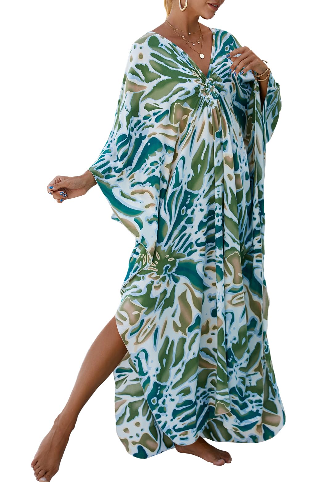 cthseie Women Animal Print Kaftan Dresses Plus Size Swimsuit Coverup Summer Bathing Suit Caftan Loungewear Beach Dress