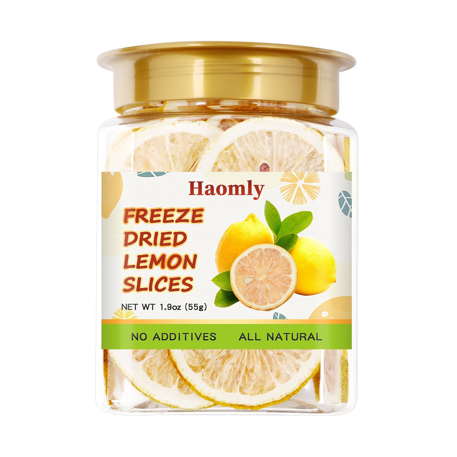 Haomly Freeze Dried Lemon Slices - 55g/1.9oz -Natural Dehydrated Lemon Slices- Dried Lemons for Cocktails Garnishes / Drinks / Teas/ Decor-- No Sugar